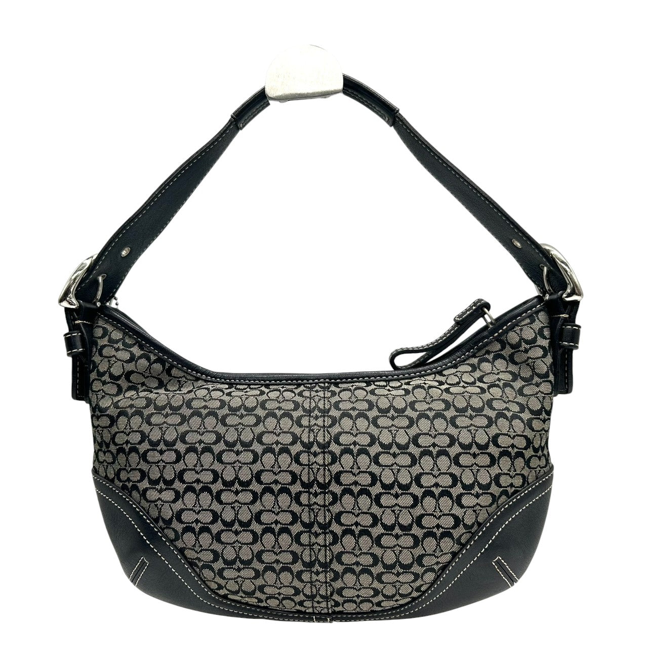 【美品】COACH コーチ ハンドバッグ アクセサリーポーチ ワンショルダー ミニシグネチャー キャンバス レザー 本革 ブラック 黒 レディース 肩掛け コンパクト 軽量 クラシック エレガント デイリーユース 定番人気モデル 6351 s83