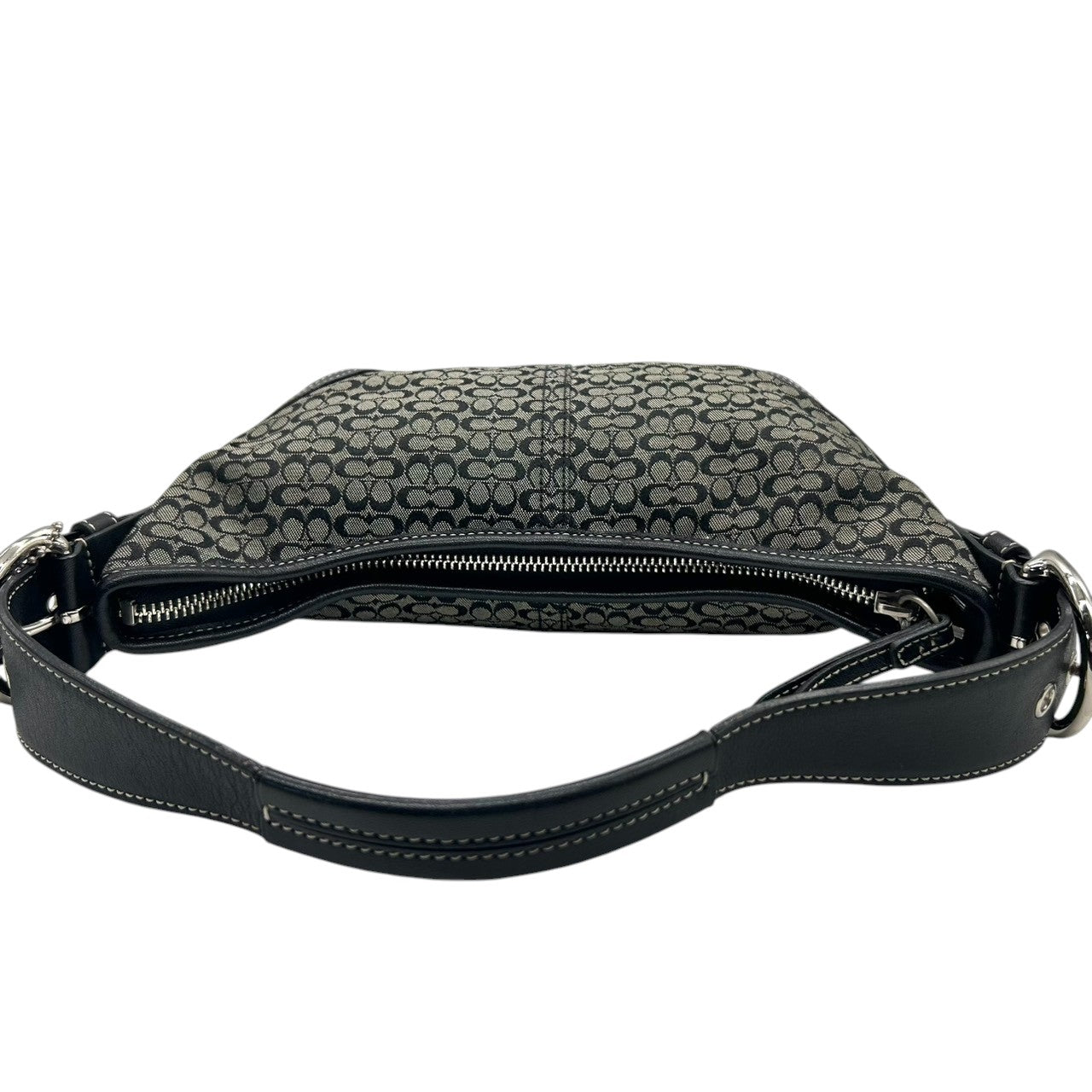 【美品】COACH コーチ ハンドバッグ アクセサリーポーチ ワンショルダー ミニシグネチャー キャンバス レザー 本革 ブラック 黒 レディース 肩掛け コンパクト 軽量 クラシック エレガント デイリーユース 定番人気モデル 6351 s83