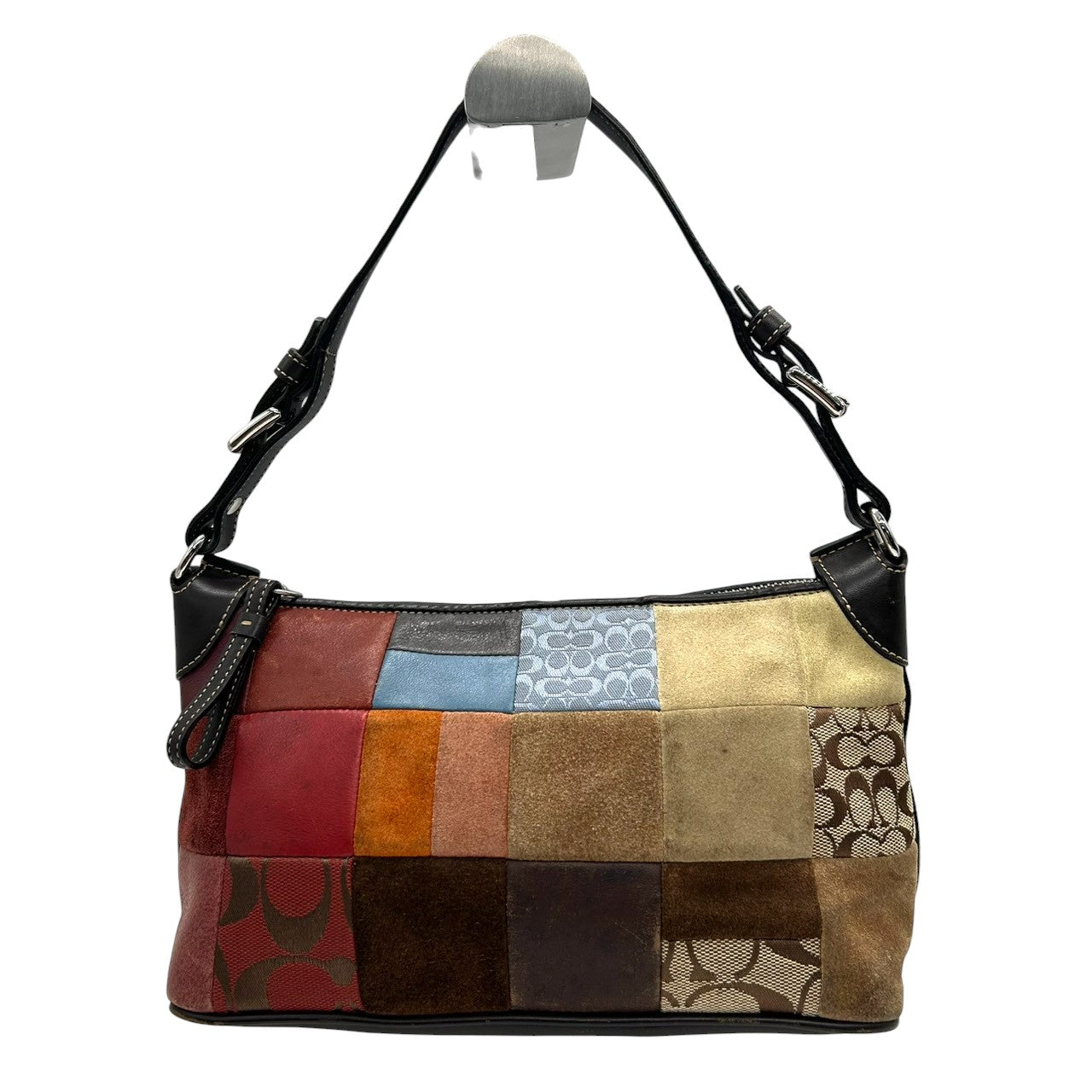 コーチ ハンドバッグ ワンショルダーバッグ パッチワーク シグネチャー スエード レザー キャンバス マルチカラー レディース 肩掛け コンパクト ヴィンテージ オールドコーチ クラシック 個性的 希少デザイン COACH 8T97 s83