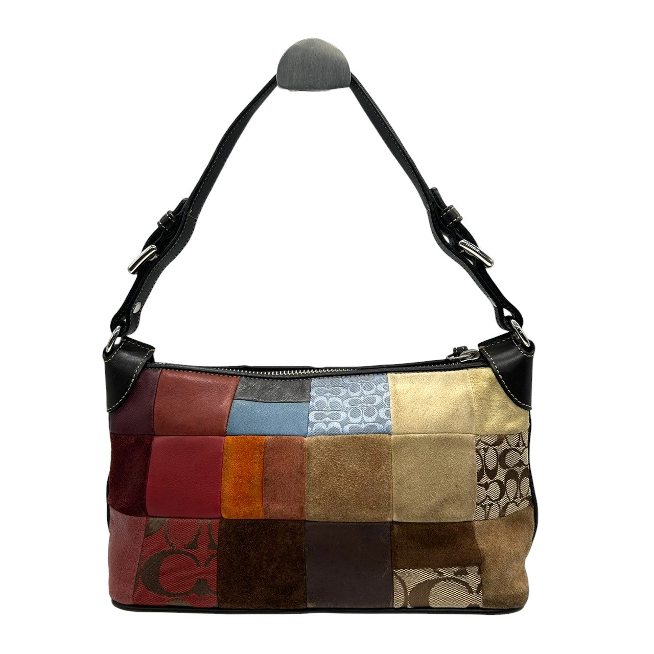 コーチ ハンドバッグ ワンショルダーバッグ パッチワーク シグネチャー スエード レザー キャンバス マルチカラー レディース 肩掛け コンパクト ヴィンテージ オールドコーチ クラシック 個性的 希少デザイン COACH 8T97 s83