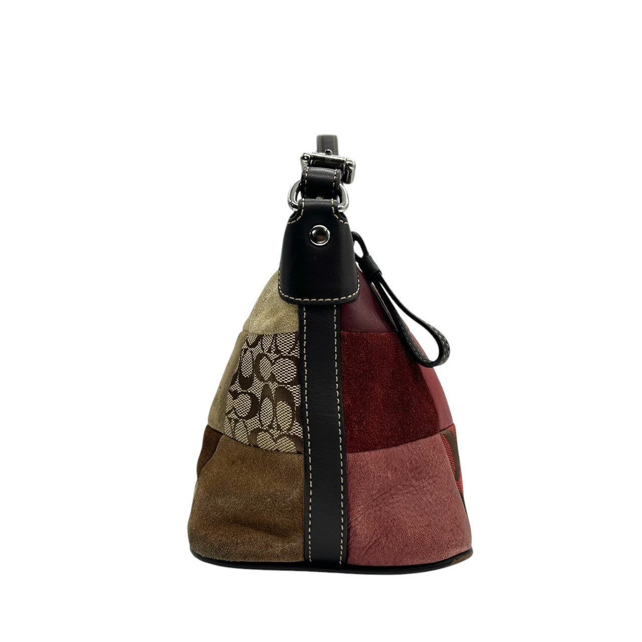 コーチ ハンドバッグ ワンショルダーバッグ パッチワーク シグネチャー スエード レザー キャンバス マルチカラー レディース 肩掛け コンパクト ヴィンテージ オールドコーチ クラシック 個性的 希少デザイン COACH 8T97 s83