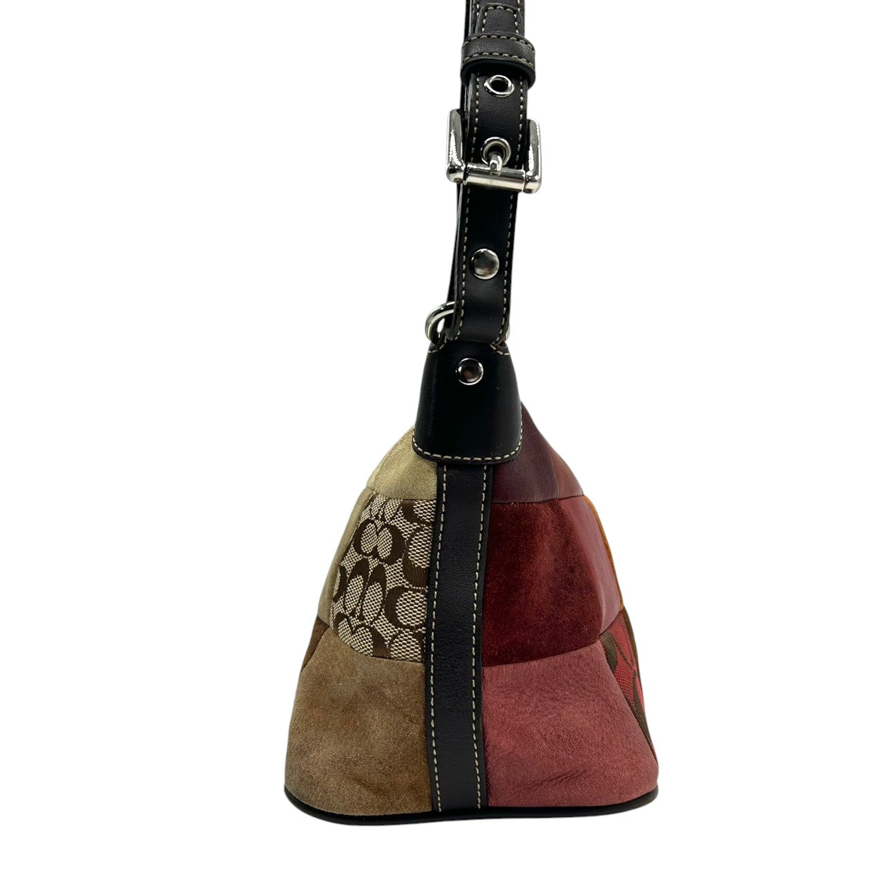 コーチ ハンドバッグ ワンショルダーバッグ パッチワーク シグネチャー スエード レザー キャンバス マルチカラー レディース 肩掛け コンパクト ヴィンテージ オールドコーチ クラシック 個性的 希少デザイン COACH 8T97 s83