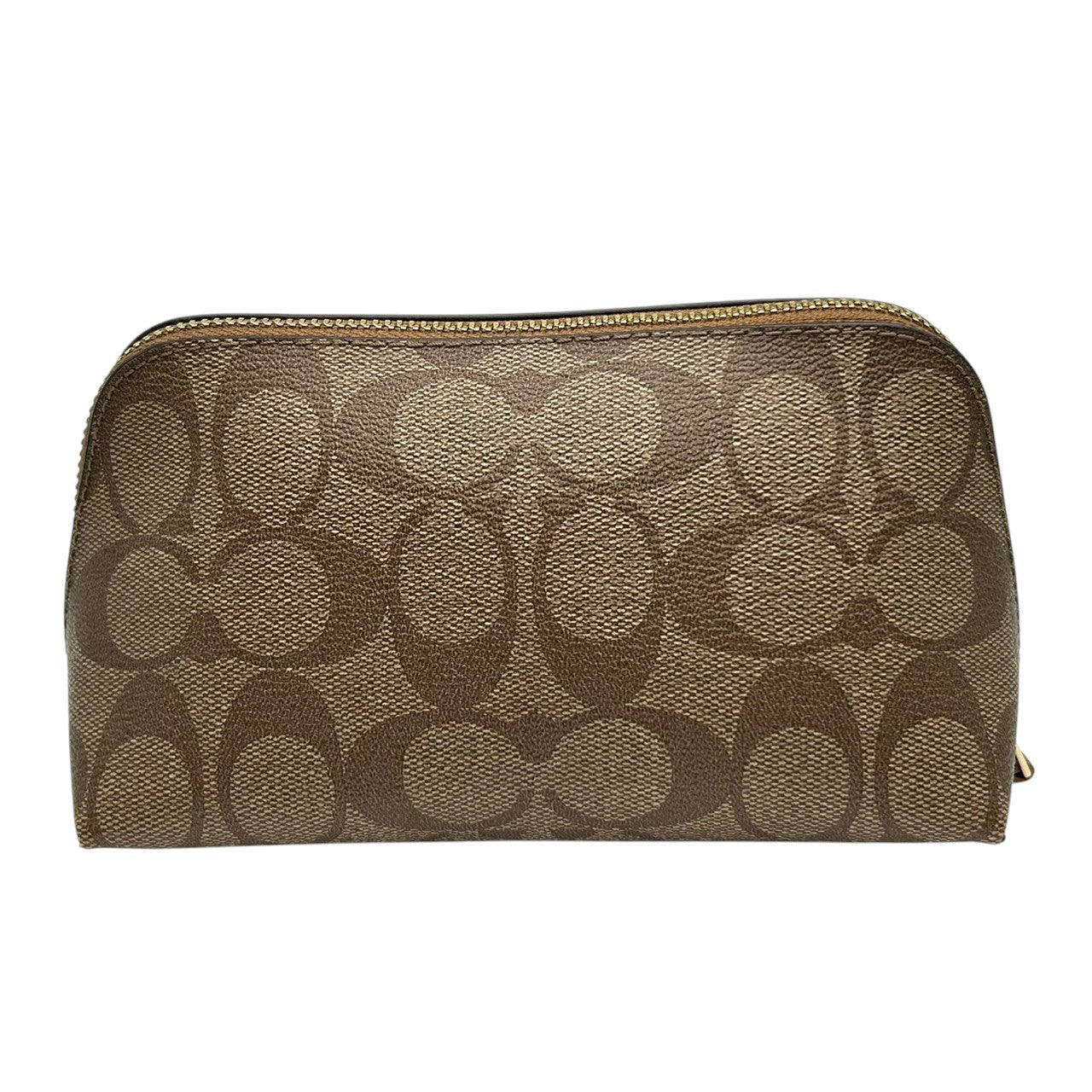 【美品】COACH コーチ ポーチ 化粧ポーチ コスメポーチ シグネチャー Cロゴ 総柄 PVC ブラウン 舟形 小物入れ トラベル バッグインバッグ レディース 定番人気 コンパクト 軽量 おしゃれ 大人可愛い F53385 s83