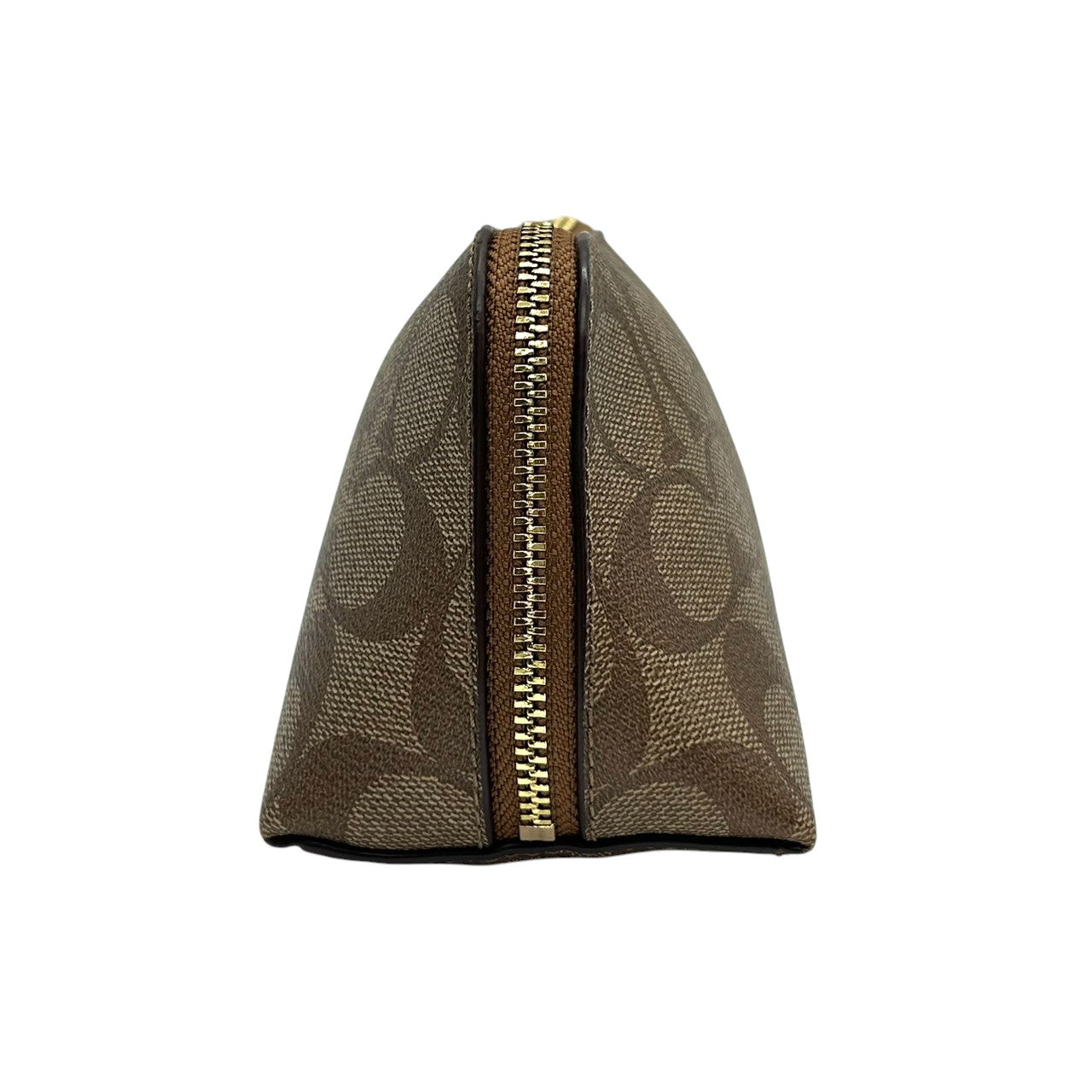 【美品】COACH コーチ ポーチ 化粧ポーチ コスメポーチ シグネチャー Cロゴ 総柄 PVC ブラウン 舟形 小物入れ トラベル バッグインバッグ レディース 定番人気 コンパクト 軽量 おしゃれ 大人可愛い F53385 s83