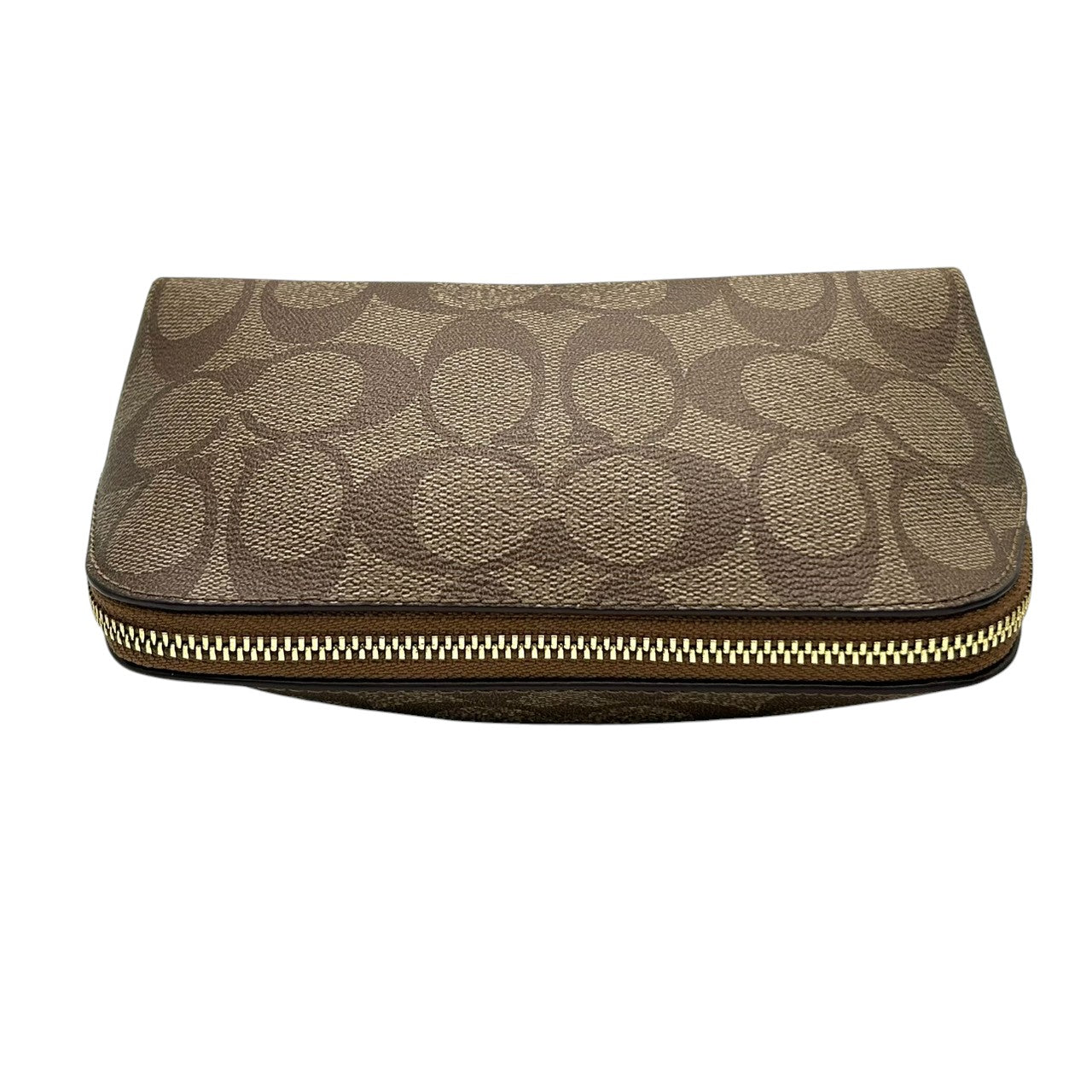 【美品】COACH コーチ ポーチ 化粧ポーチ コスメポーチ シグネチャー Cロゴ 総柄 PVC ブラウン 舟形 小物入れ トラベル バッグインバッグ レディース 定番人気 コンパクト 軽量 おしゃれ 大人可愛い F53385 s83