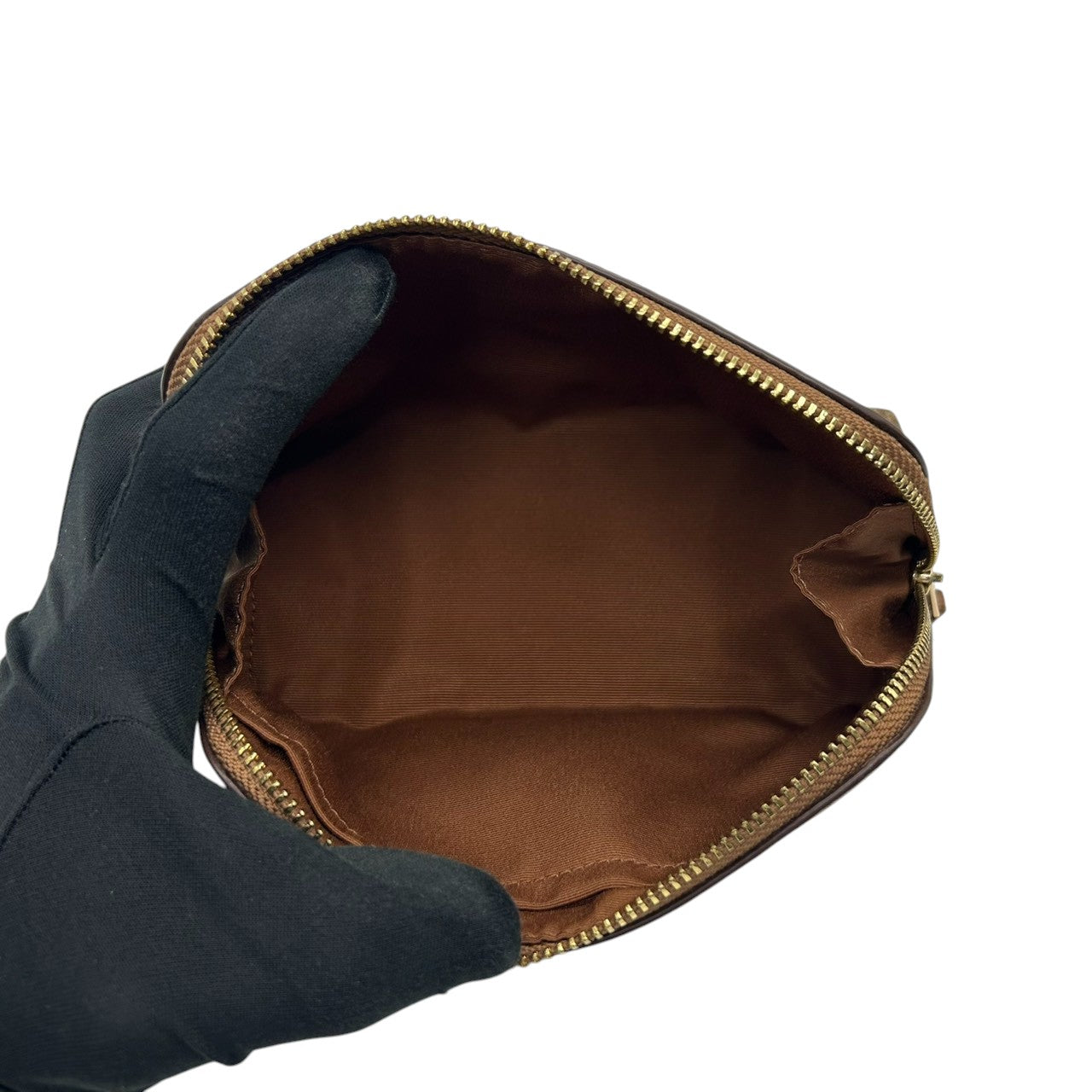 【美品】COACH コーチ ポーチ 化粧ポーチ コスメポーチ シグネチャー Cロゴ 総柄 PVC ブラウン 舟形 小物入れ トラベル バッグインバッグ レディース 定番人気 コンパクト 軽量 おしゃれ 大人可愛い F53385 s83