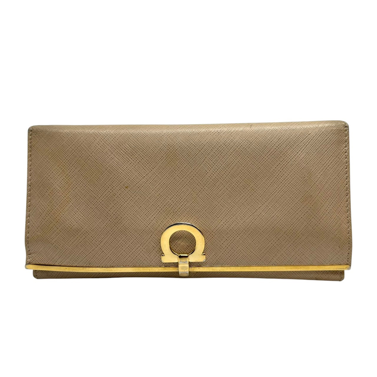 サルヴァトーレフェラガモ 長財布 ロングウォレット ガンチーニ PVC レザー ベージュ ゴールド金具 二つ折り レディース メンズ ユニセックス 定番人気 エレガント 上品 クラシック フェミニン Salvatore Ferragamo 箱付き w2