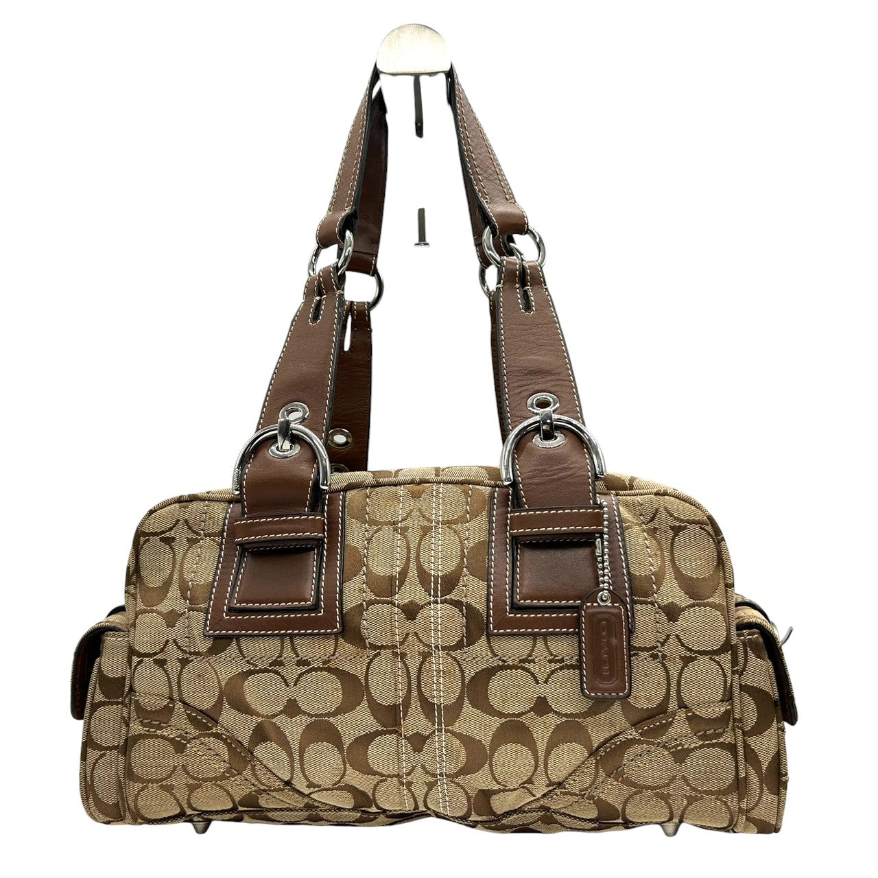 コーチ ハンドバッグ Y2K 00s vintage ワンショルダーバッグ シグネチャー ミニボストン キャンバス レザー ブラウン レディース 肩掛け 定番人気 クラシック エレガント カジュアル サイドポケット ベルトデザイン COACH 10078 s83