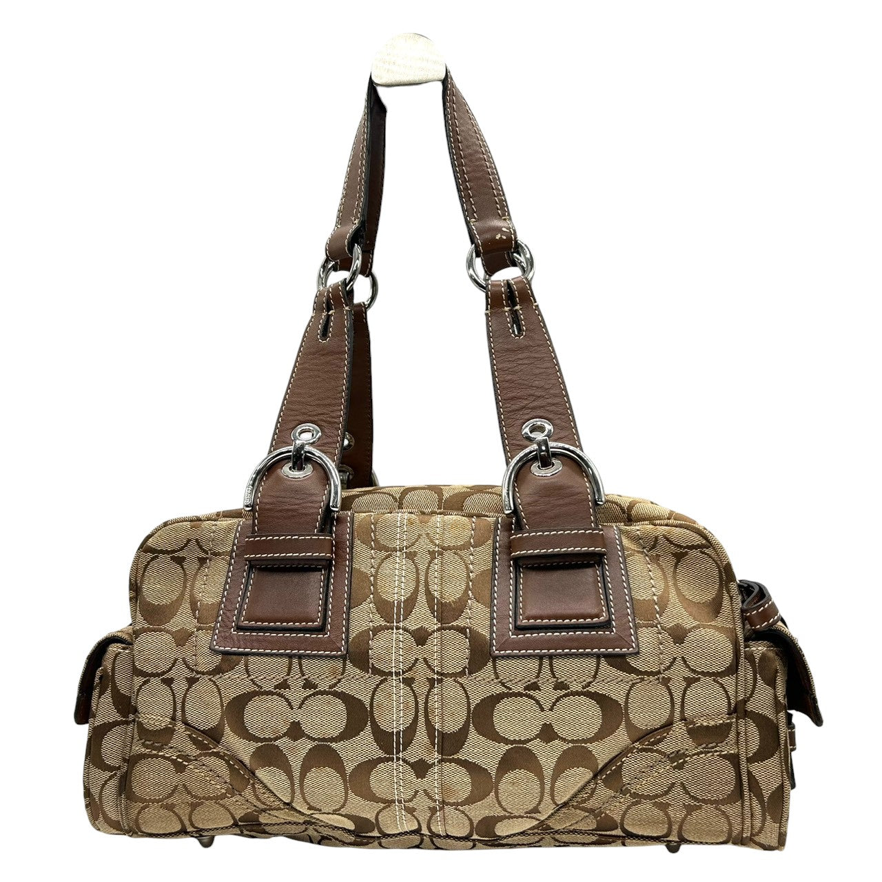 コーチ ハンドバッグ Y2K 00s vintage ワンショルダーバッグ シグネチャー ミニボストン キャンバス レザー ブラウン レディース 肩掛け 定番人気 クラシック エレガント カジュアル サイドポケット ベルトデザイン COACH 10078 s83