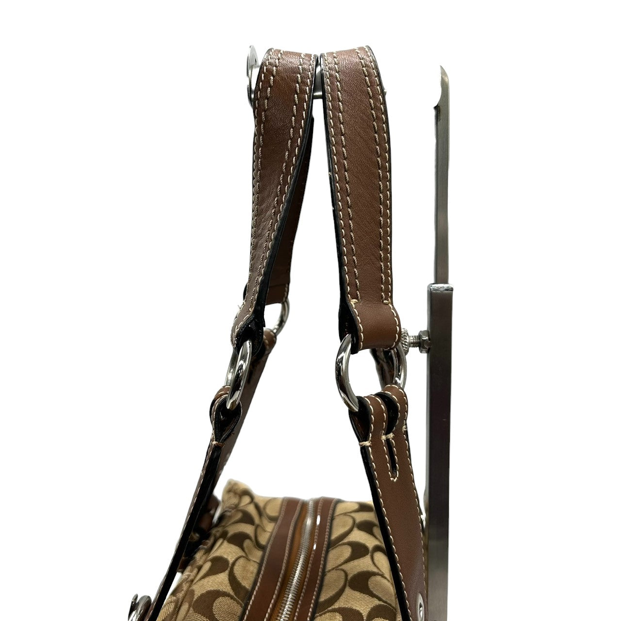 コーチ ハンドバッグ Y2K 00s vintage ワンショルダーバッグ シグネチャー ミニボストン キャンバス レザー ブラウン レディース 肩掛け 定番人気 クラシック エレガント カジュアル サイドポケット ベルトデザイン COACH 10078 s83