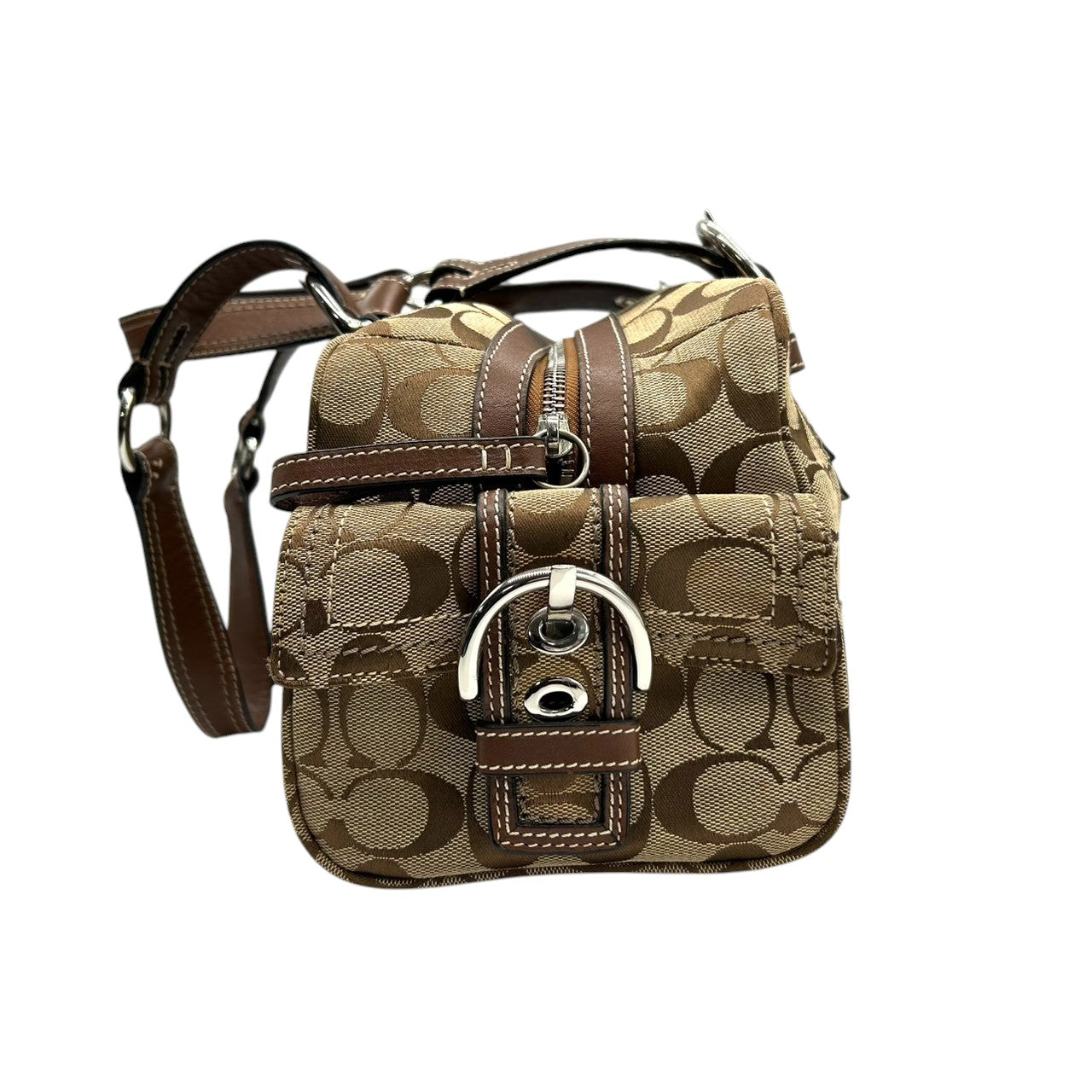 コーチ ハンドバッグ Y2K 00s vintage ワンショルダーバッグ シグネチャー ミニボストン キャンバス レザー ブラウン レディース 肩掛け 定番人気 クラシック エレガント カジュアル サイドポケット ベルトデザイン COACH 10078 s83