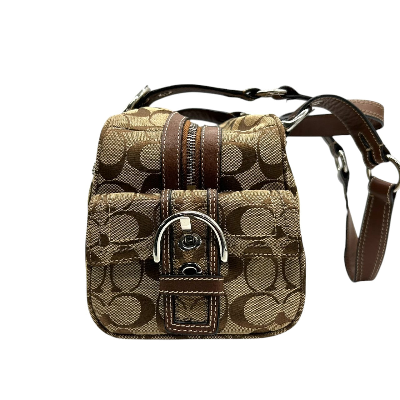 コーチ ハンドバッグ Y2K 00s vintage ワンショルダーバッグ シグネチャー ミニボストン キャンバス レザー ブラウン レディース 肩掛け 定番人気 クラシック エレガント カジュアル サイドポケット ベルトデザイン COACH 10078 s83