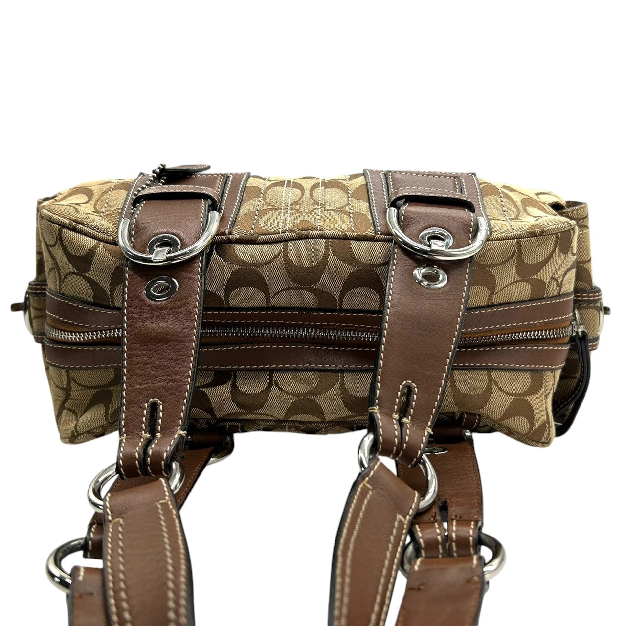 コーチ ハンドバッグ Y2K 00s vintage ワンショルダーバッグ シグネチャー ミニボストン キャンバス レザー ブラウン レディース 肩掛け 定番人気 クラシック エレガント カジュアル サイドポケット ベルトデザイン COACH 10078 s83