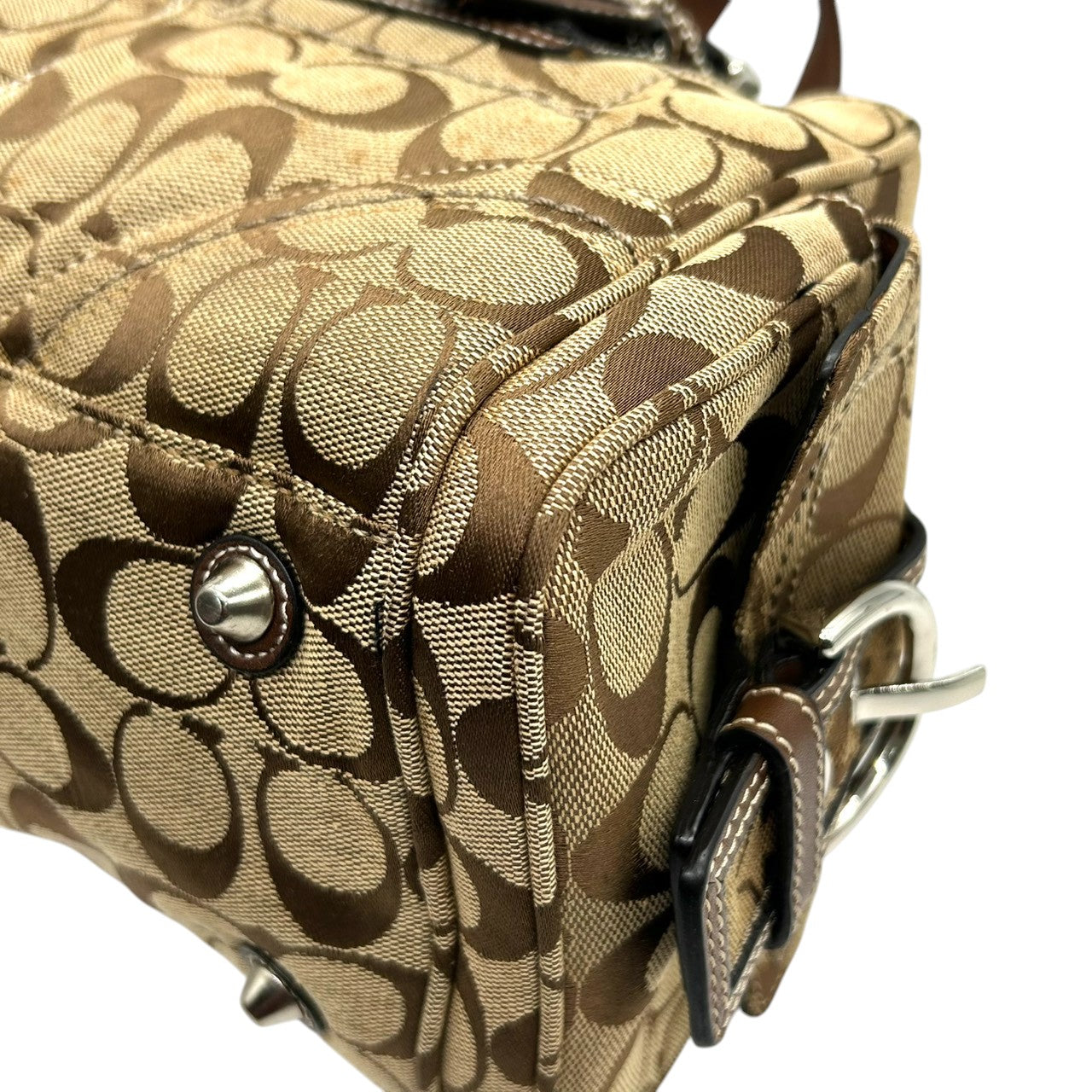 コーチ ハンドバッグ Y2K 00s vintage ワンショルダーバッグ シグネチャー ミニボストン キャンバス レザー ブラウン レディース 肩掛け 定番人気 クラシック エレガント カジュアル サイドポケット ベルトデザイン COACH 10078 s83