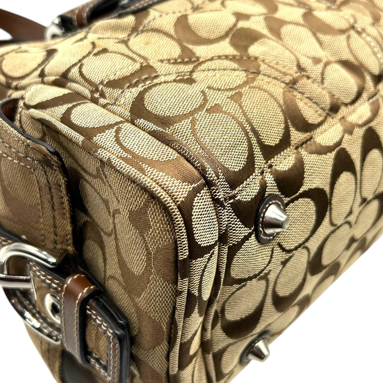 コーチ ハンドバッグ Y2K 00s vintage ワンショルダーバッグ シグネチャー ミニボストン キャンバス レザー ブラウン レディース 肩掛け 定番人気 クラシック エレガント カジュアル サイドポケット ベルトデザイン COACH 10078 s83