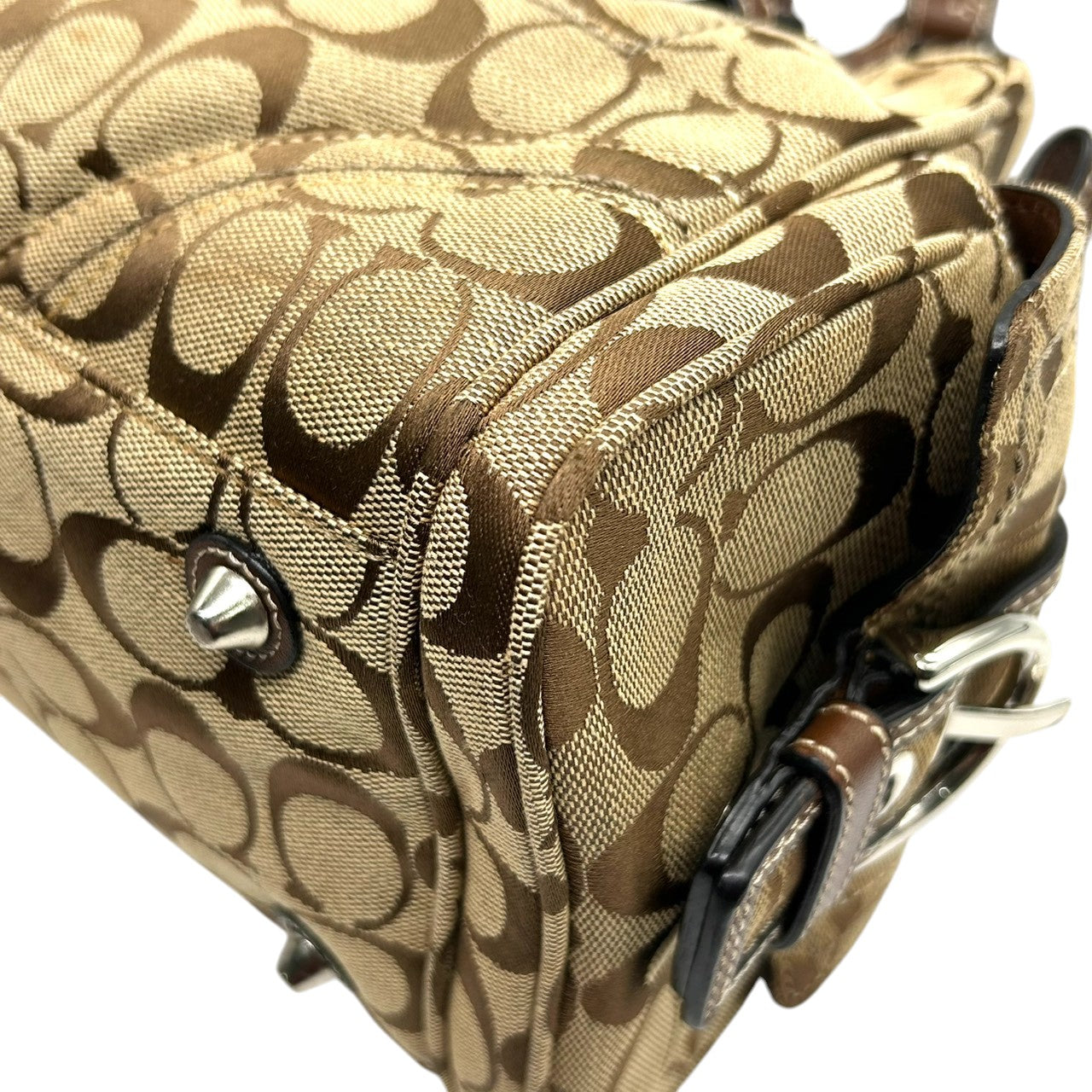 コーチ ハンドバッグ Y2K 00s vintage ワンショルダーバッグ シグネチャー ミニボストン キャンバス レザー ブラウン レディース 肩掛け 定番人気 クラシック エレガント カジュアル サイドポケット ベルトデザイン COACH 10078 s83