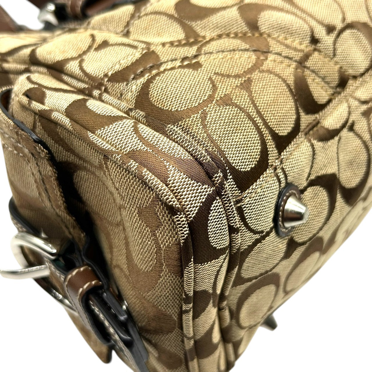 コーチ ハンドバッグ Y2K 00s vintage ワンショルダーバッグ シグネチャー ミニボストン キャンバス レザー ブラウン レディース 肩掛け 定番人気 クラシック エレガント カジュアル サイドポケット ベルトデザイン COACH 10078 s83