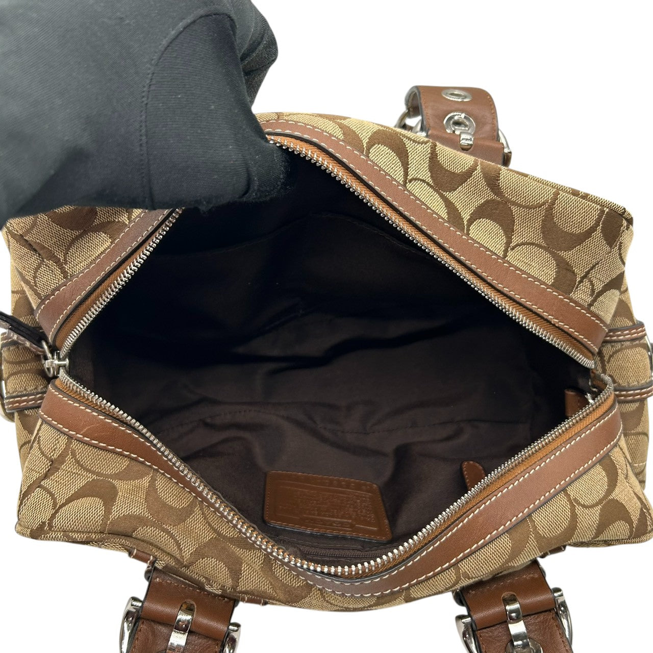 コーチ ハンドバッグ Y2K 00s vintage ワンショルダーバッグ シグネチャー ミニボストン キャンバス レザー ブラウン レディース 肩掛け 定番人気 クラシック エレガント カジュアル サイドポケット ベルトデザイン COACH 10078 s83