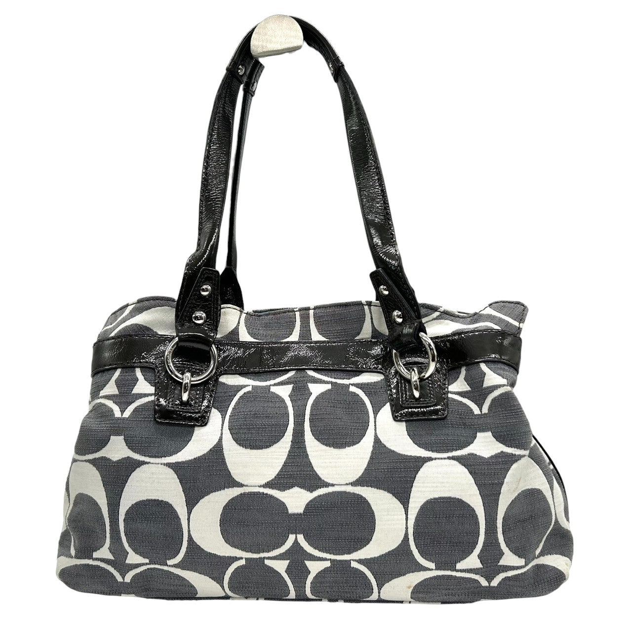 コーチ ハンドバッグ ワンショルダー オプアート シグネチャー キャンバス パテントレザー グレー ブラック レディース 肩掛け 通勤 通学 カジュアル スタイリッシュ モノトーン デザイン性 人気モデル COACH 13290 s82