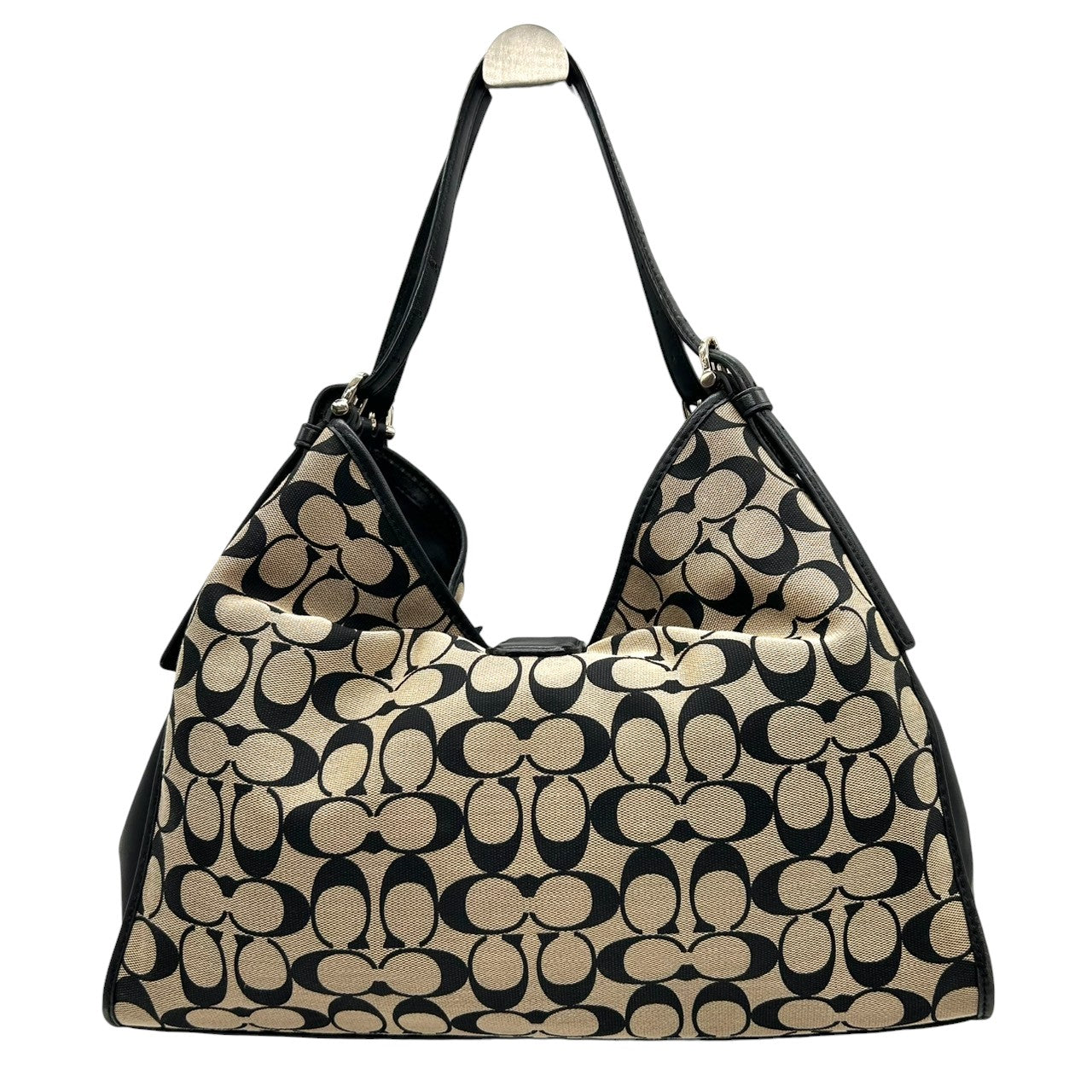 コーチ ショルダーバッグ ハンドバッグ ワンショルダー ホーボー シグネチャー キャンバス レザー 本革 ブラック ベージュ ターンロック A4可 大容量 肩掛け ハンドル調節可 レディース 通勤 通学 ビジネス エレガント COACH 32907 s82