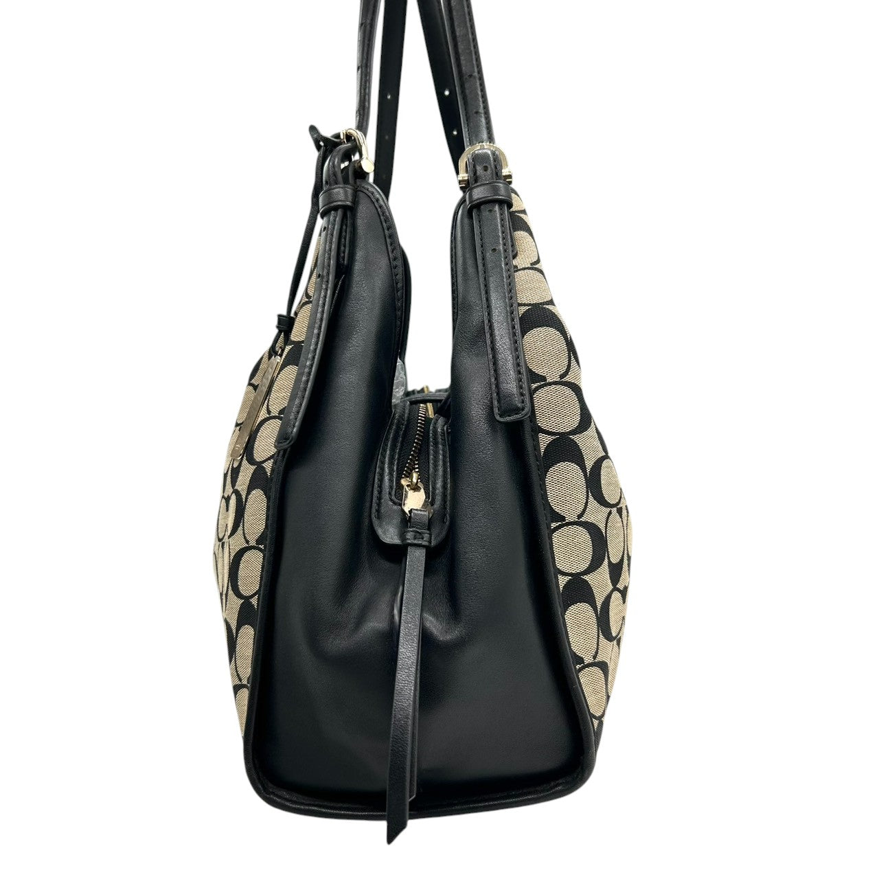 コーチ ショルダーバッグ ハンドバッグ ワンショルダー ホーボー シグネチャー キャンバス レザー 本革 ブラック ベージュ ターンロック A4可 大容量 肩掛け ハンドル調節可 レディース 通勤 通学 ビジネス エレガント COACH 32907 s82