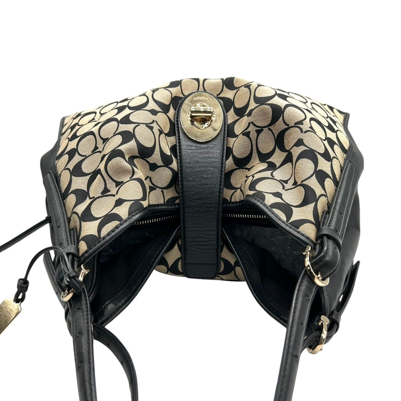 コーチ ショルダーバッグ ハンドバッグ ワンショルダー ホーボー シグネチャー キャンバス レザー 本革 ブラック ベージュ ターンロック A4可 大容量 肩掛け ハンドル調節可 レディース 通勤 通学 ビジネス エレガント COACH 32907 s82