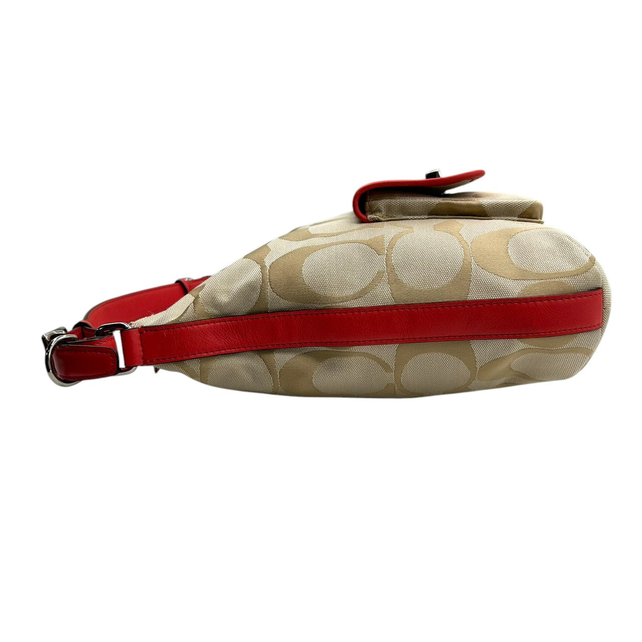 【極美品】コーチ レガシー 2WAY ショルダーバッグ シグネチャー キャンバス レザー 本革 ベージュ ゴールド レッド タッセル ターンロック 斜め掛け 肩掛け レディース 未使用級 エレガント フェミニン 大人可愛い COACH 22392 s82