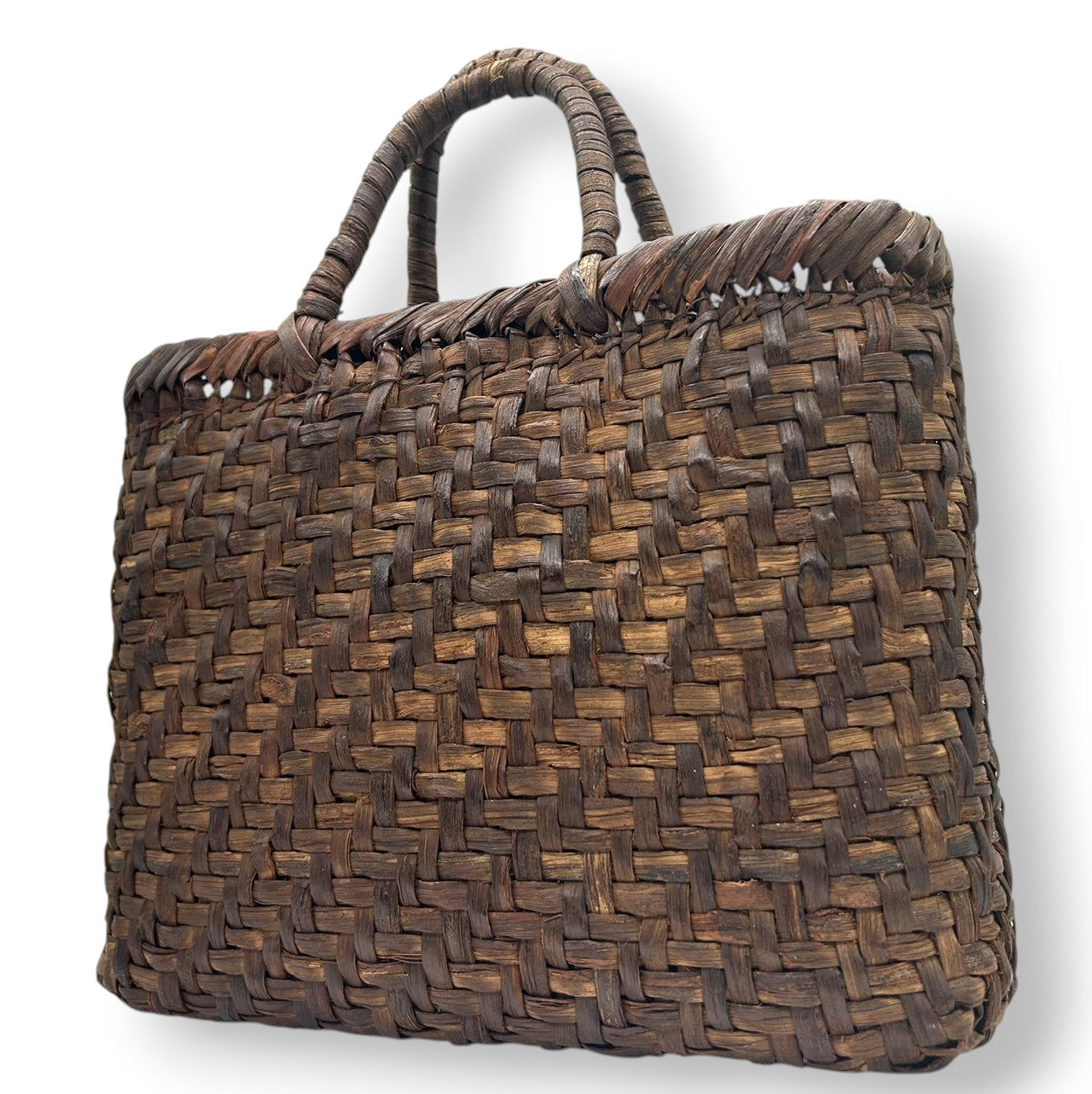 【美品】国産 山葡萄 かごバッグ 網代編み 巾着付き ハンドバッグ トートバッグ 天然素材 ヤマブドウ 籠バッグ 伝統工芸品 民藝 和装 着物 浴衣 レディース 大人 上品 粋 おしゃれ 育てるバッグ 一生もの 職人 手仕事 D