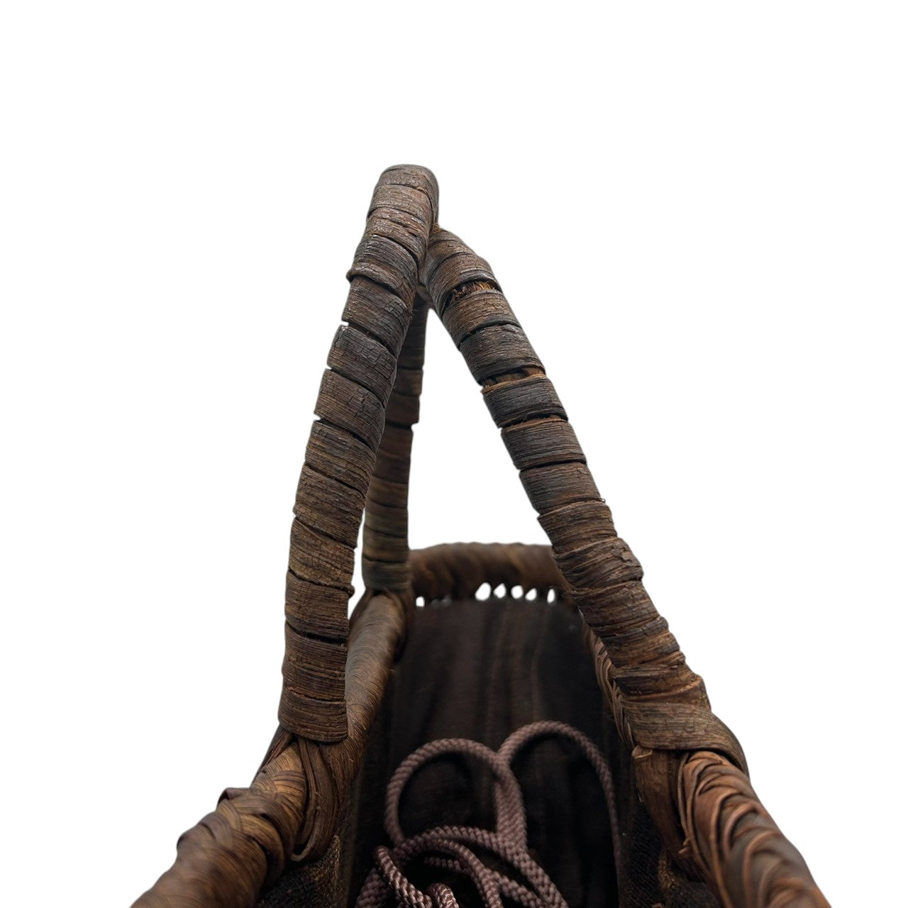 【美品】国産 山葡萄 かごバッグ 網代編み 巾着付き ハンドバッグ トートバッグ 天然素材 ヤマブドウ 籠バッグ 伝統工芸品 民藝 和装 着物 浴衣 レディース 大人 上品 粋 おしゃれ 育てるバッグ 一生もの 職人 手仕事 D