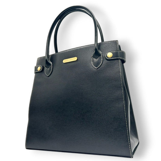【美品】BURBERRY バーバリー ハンドバッグ トートバッグ レザー 本革 ブラック 黒 ゴールド金具 ロゴプレート 自立可 レディース フォーマル ビジネス オフィス 冠婚葬祭 セレモニー エレガント 上品 きれいめ クラシック s34