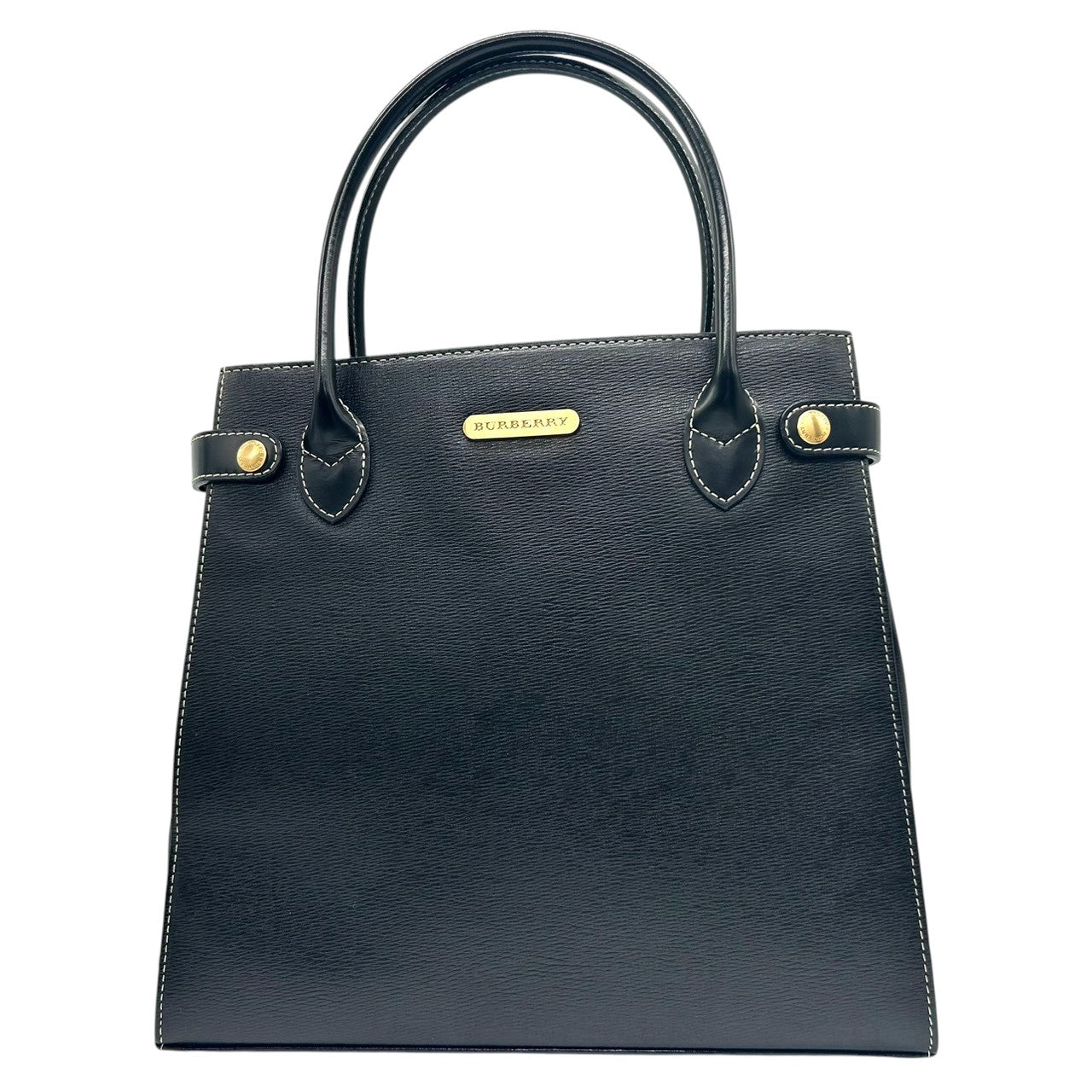 【美品】BURBERRY バーバリー ハンドバッグ トートバッグ レザー 本革 ブラック 黒 ゴールド金具 ロゴプレート 自立可 レディース フォーマル ビジネス オフィス 冠婚葬祭 セレモニー エレガント 上品 きれいめ クラシック s34