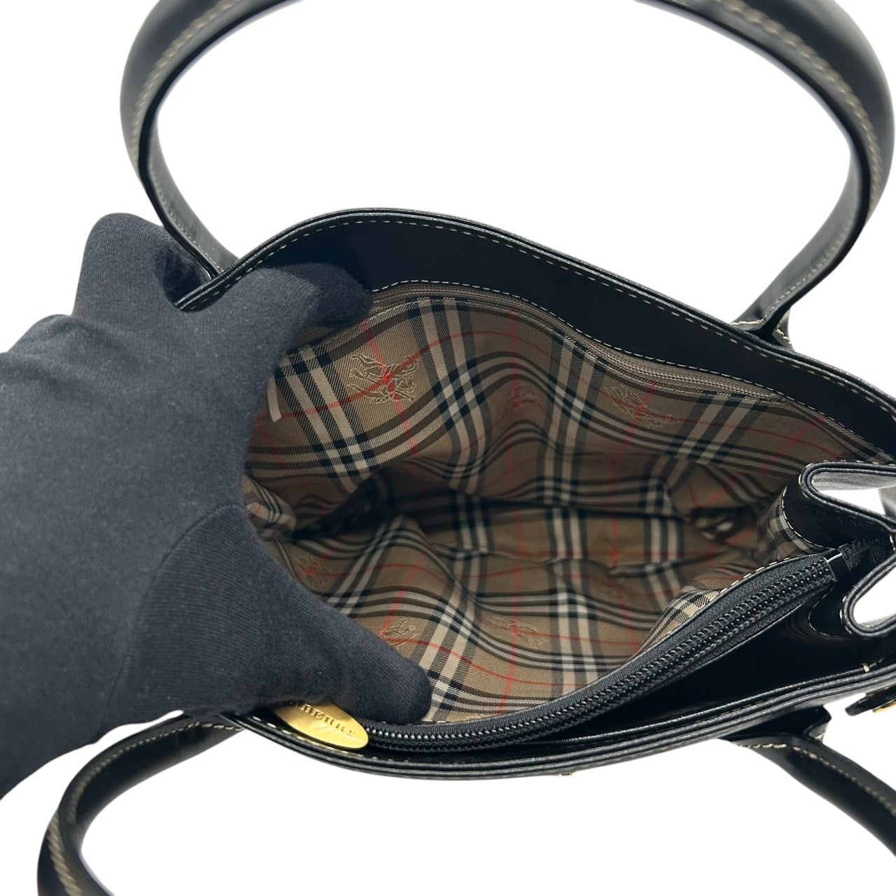 【美品】BURBERRY バーバリー ハンドバッグ トートバッグ レザー 本革 ブラック 黒 ゴールド金具 ロゴプレート 自立可 レディース フォーマル ビジネス オフィス 冠婚葬祭 セレモニー エレガント 上品 きれいめ クラシック s34