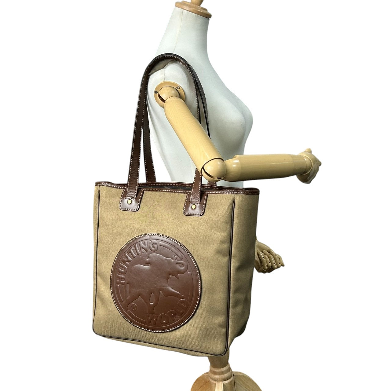 ハンティングワールド トートバッグ サファリトゥデイ ワンショルダー ナイロン レザー ブラウン デカロゴ A4収納可 大容量 肩掛け可 メンズ レディース ユニセックス 通勤 通学 定番人気モデル イタリア製 HUNTING WORLD s18