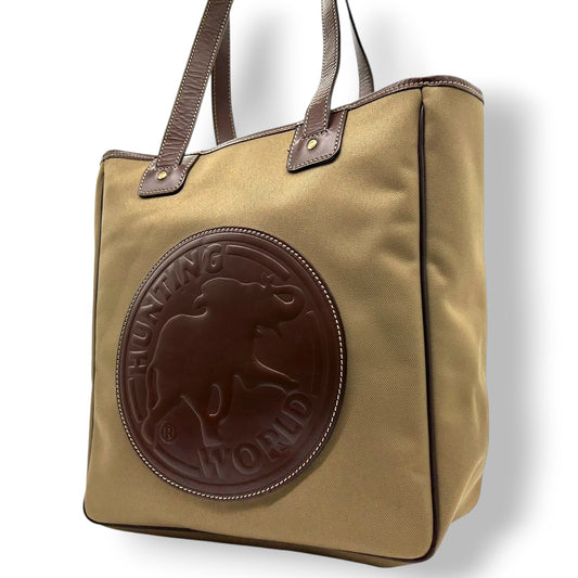 ハンティングワールド トートバッグ サファリトゥデイ ワンショルダー ナイロン レザー ブラウン デカロゴ A4収納可 大容量 肩掛け可 メンズ レディース ユニセックス 通勤 通学 定番人気モデル イタリア製 HUNTING WORLD s18
