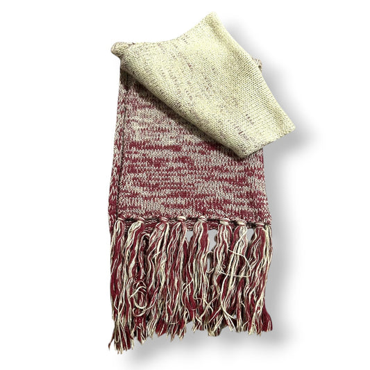 【美品】D&G ドルチェ＆ガッバーナ マフラー ストール ニット フリンジ付き ロゴパッチ ミックスニット レッド ホワイト系 バイカラー ローゲージウール メンズ レディース ユニセックス 防寒 秋冬 おしゃれ ファッション小物 高級 イタリア製 L