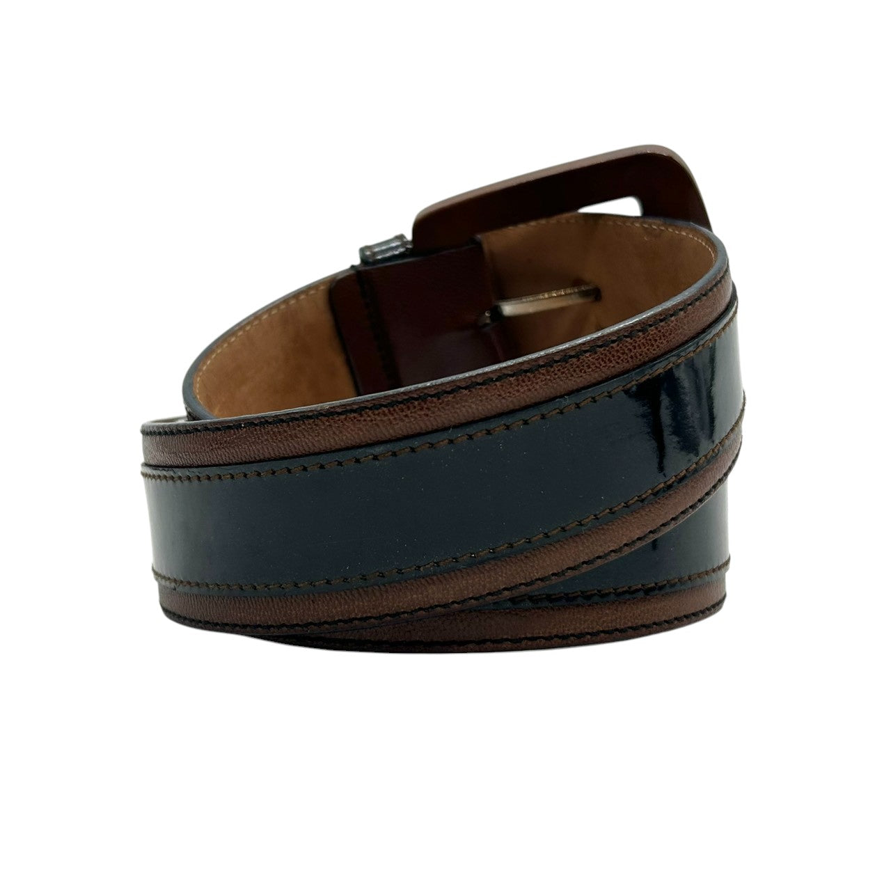 D&G ドルチェ＆ガッバーナ ベルト ワイドベルト レザー 本革 エナメル バイカラー ブラウン ブラック ウッド調バックル メンズ レディース ユニセックス カジュアル モード ファッション小物 高級 イタリア製 px-1