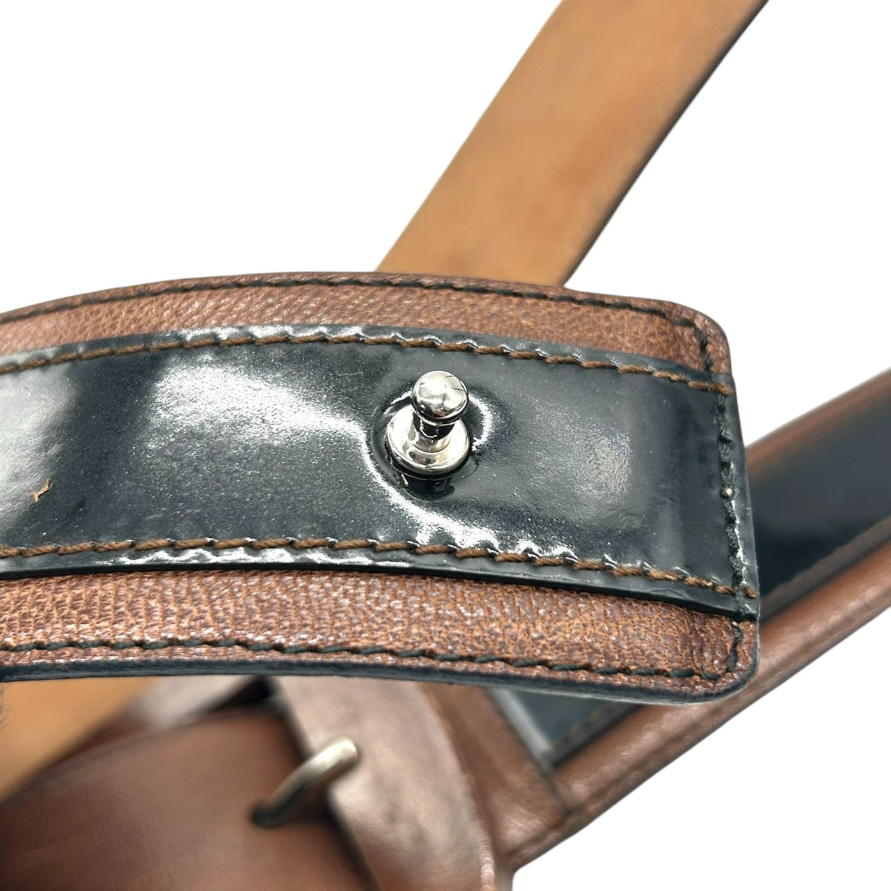 D&G ドルチェ＆ガッバーナ ベルト ワイドベルト レザー 本革 エナメル バイカラー ブラウン ブラック ウッド調バックル メンズ レディース ユニセックス カジュアル モード ファッション小物 高級 イタリア製 px-1