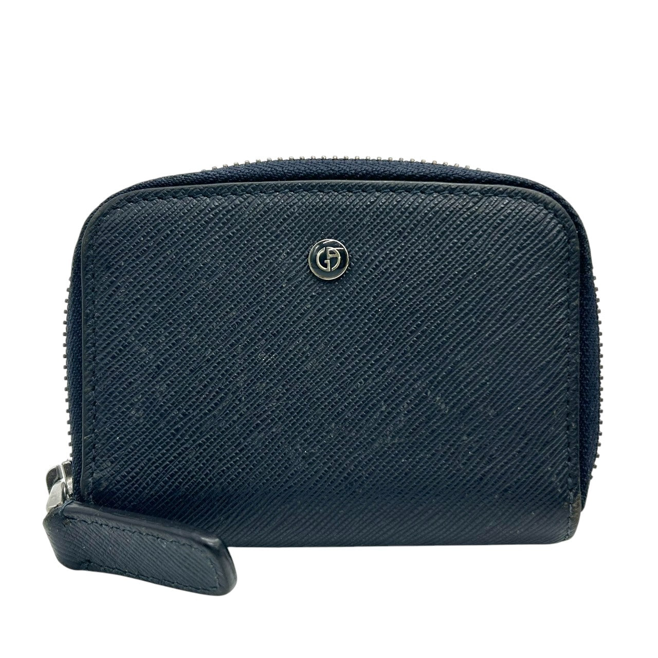 ジョルジオアルマーニ コインケース 小銭入れ L字ファスナー ミニ財布 サフィアーノレザー 本革 ネイビー 紺 GAロゴ メンズ レディース ユニセックス ビジネス フォーマル 上品 高級 イタリア製 GIORGIO ARMANI w2