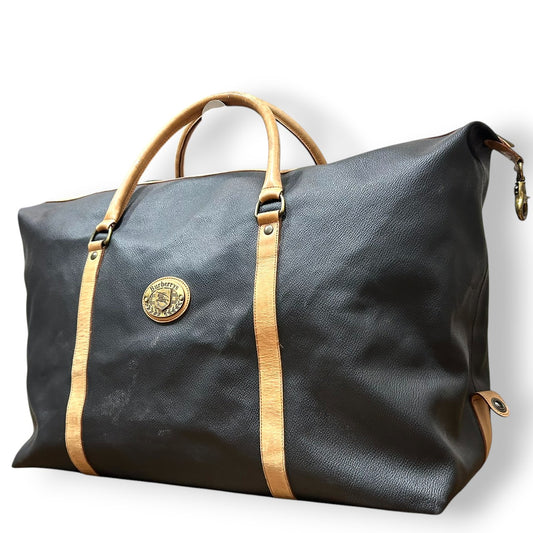 Burberrys バーバリーズ ボストンバッグ 旅行バッグ 大容量 ホースロゴ 騎士ロゴ レザー 本革 ブラック ブラウン メンズ レディース ユニセックス ヴィンテージ ビンテージ オールド イタリア製 出張 ゴルフ 希少 レア X3