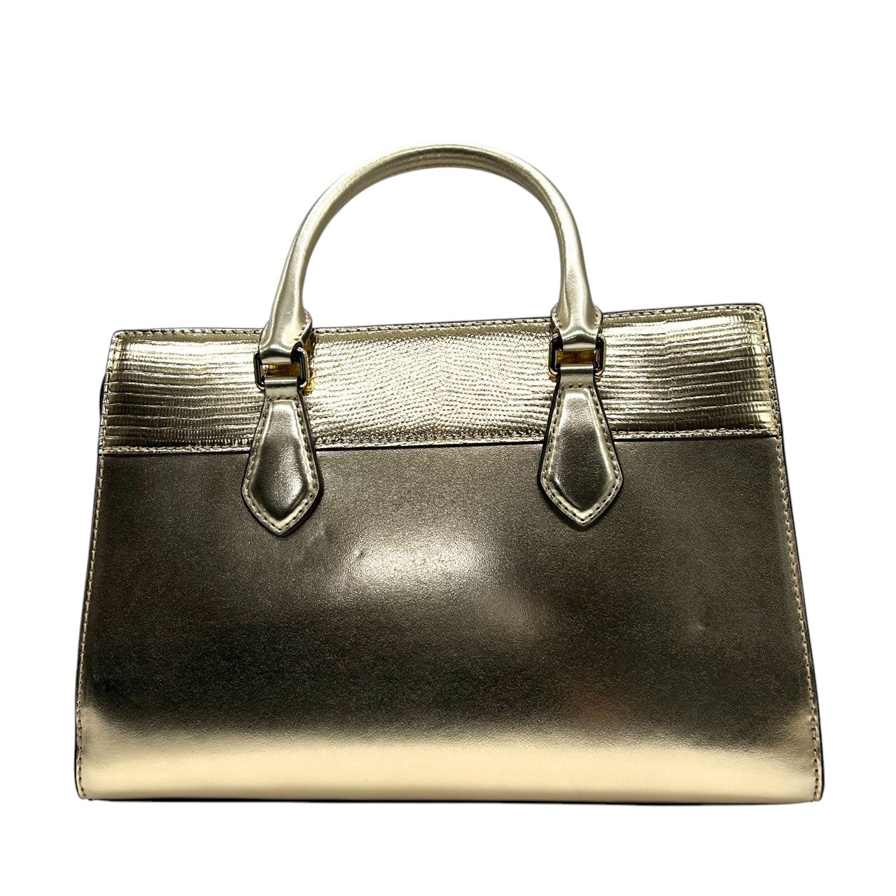 【美品】マイケルコース 2WAY ハンドバッグ ショルダーバッグ ゴールド PVC 型押しレザー エレガント MKロゴチャーム レディース 斜め掛け可 自立可 MICHAEL KORS 通勤通学 パーティバッグ ゴージャス サッチェル s34