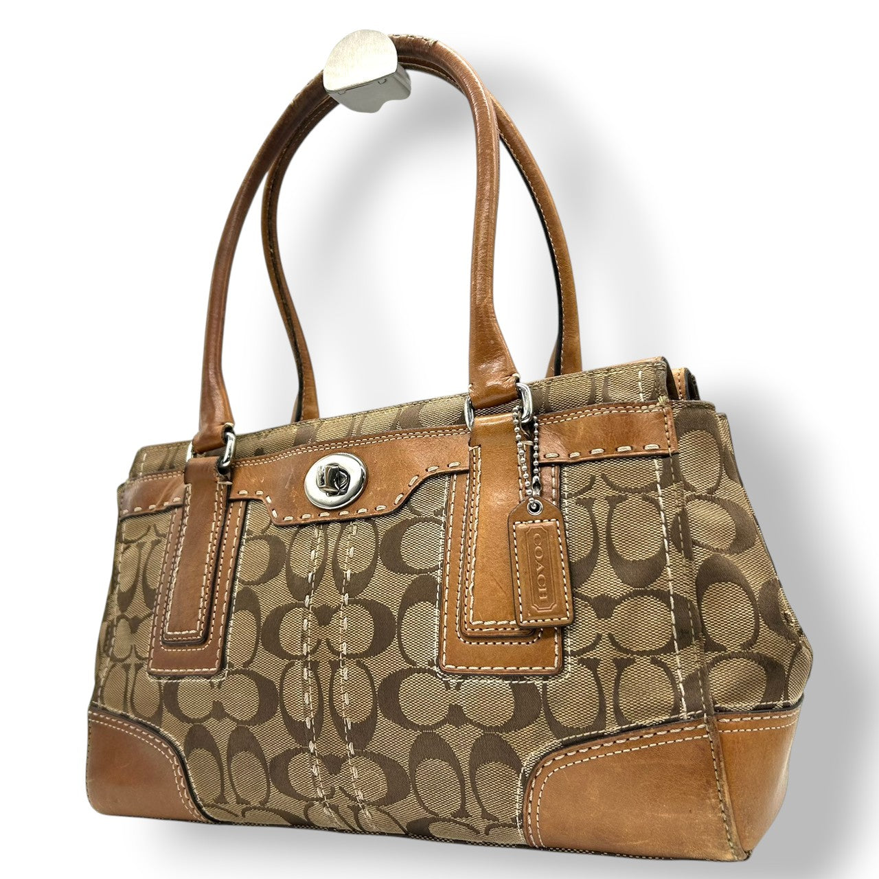 コーチ ハンプトンズ シグネチャー キャリーオール トートバッグ ハンドバッグ K0771-11589 キャンバス レザー ブラウン A4収納可 ターンロック レディース 通勤通学 ビジネス ワンショルダー 自立可 クラシック 定番人気モデル s39