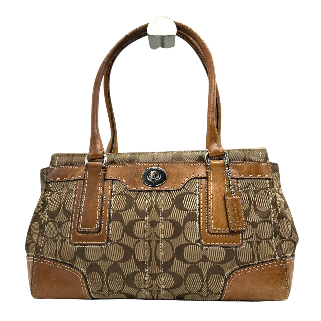 コーチ ハンプトンズ シグネチャー キャリーオール トートバッグ ハンドバッグ K0771-11589 キャンバス レザー ブラウン A4収納可 ターンロック レディース 通勤通学 ビジネス ワンショルダー 自立可 クラシック 定番人気モデル s39