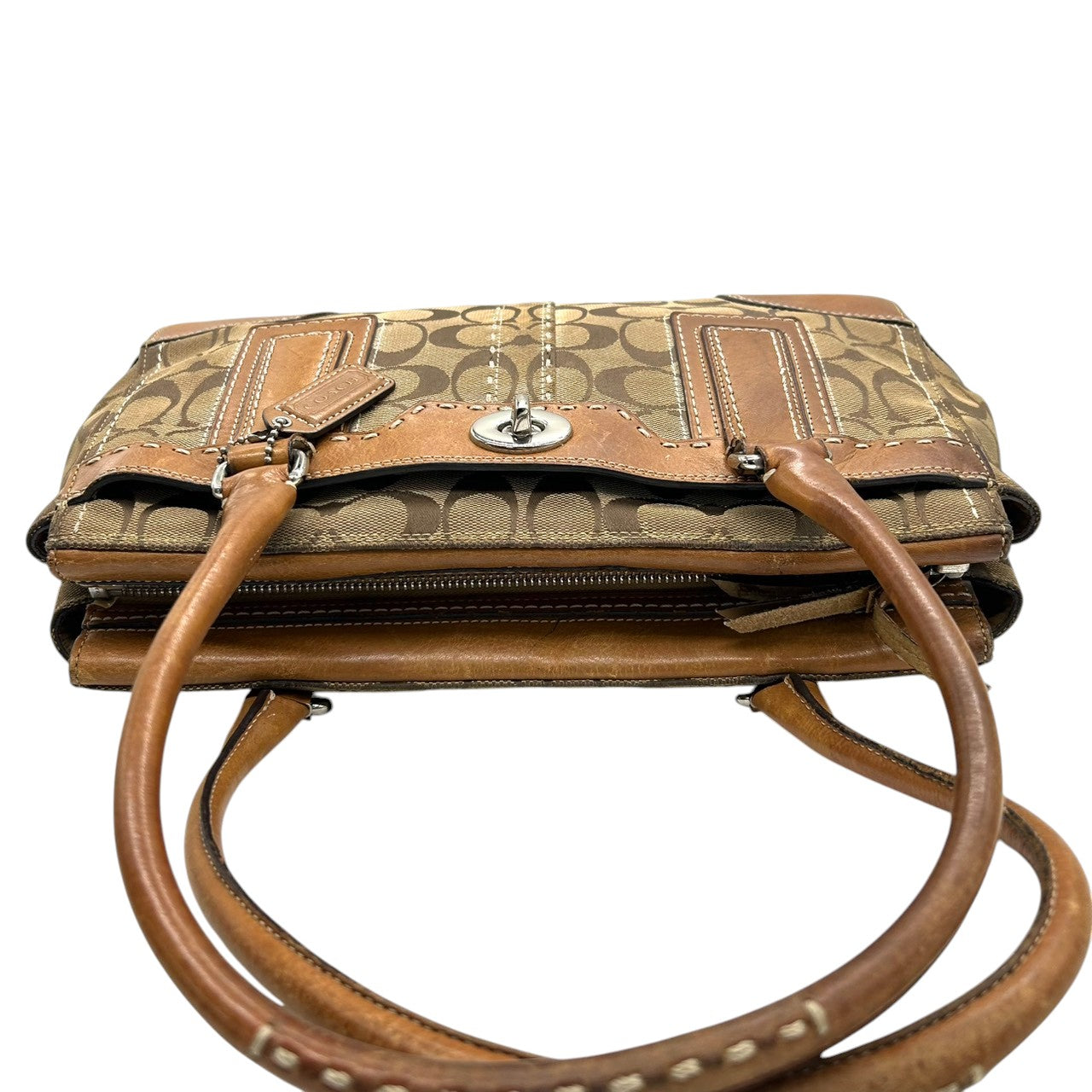 コーチ ハンプトンズ シグネチャー キャリーオール トートバッグ ハンドバッグ K0771-11589 キャンバス レザー ブラウン A4収納可 ターンロック レディース 通勤通学 ビジネス ワンショルダー 自立可 クラシック 定番人気モデル s39