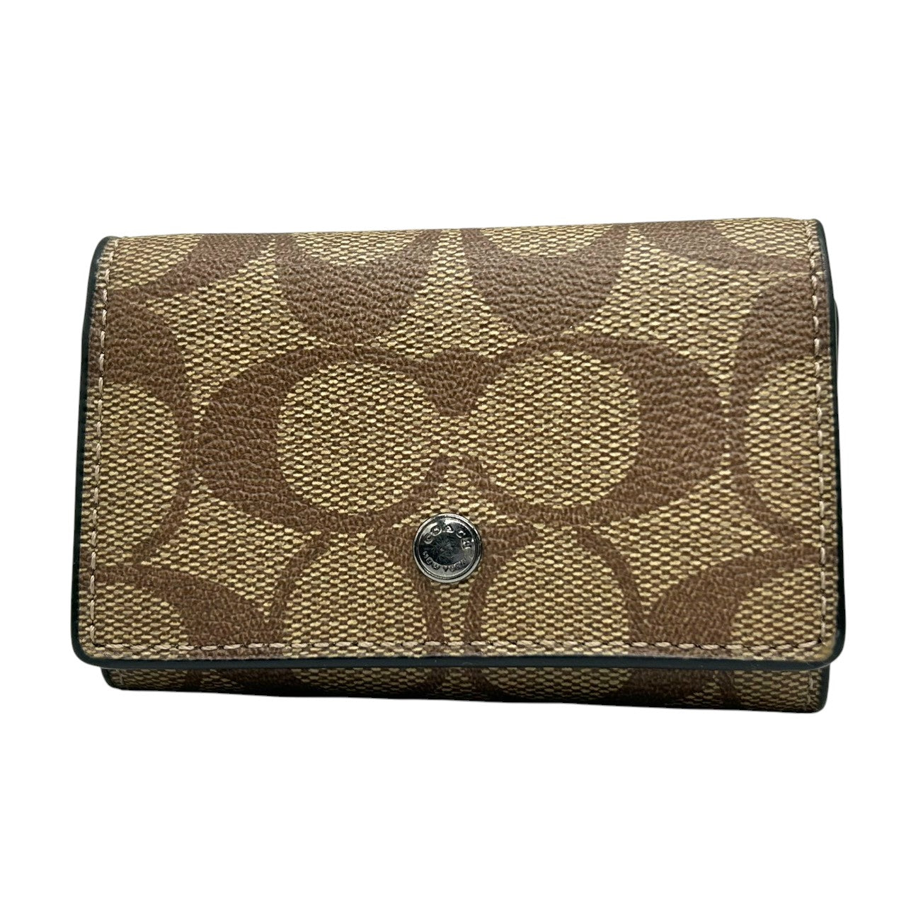 【美品】コーチ 5連 キーケース シグネチャー Cロゴ 総柄 PVC レザー ブラウン ブラック メンズ レディース 男女兼用 コンパクト COACH クラシック 定番 人気モデル キーホルダー キーリング 三つ折り スナップ開閉 w2