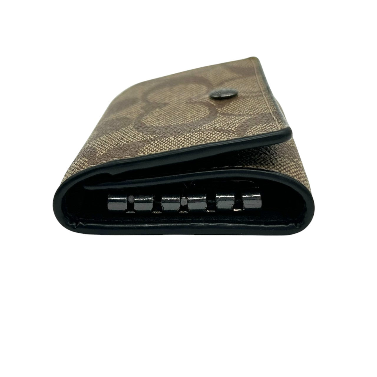 【美品】コーチ 5連 キーケース シグネチャー Cロゴ 総柄 PVC レザー ブラウン ブラック メンズ レディース 男女兼用 コンパクト COACH クラシック 定番 人気モデル キーホルダー キーリング 三つ折り スナップ開閉 w2