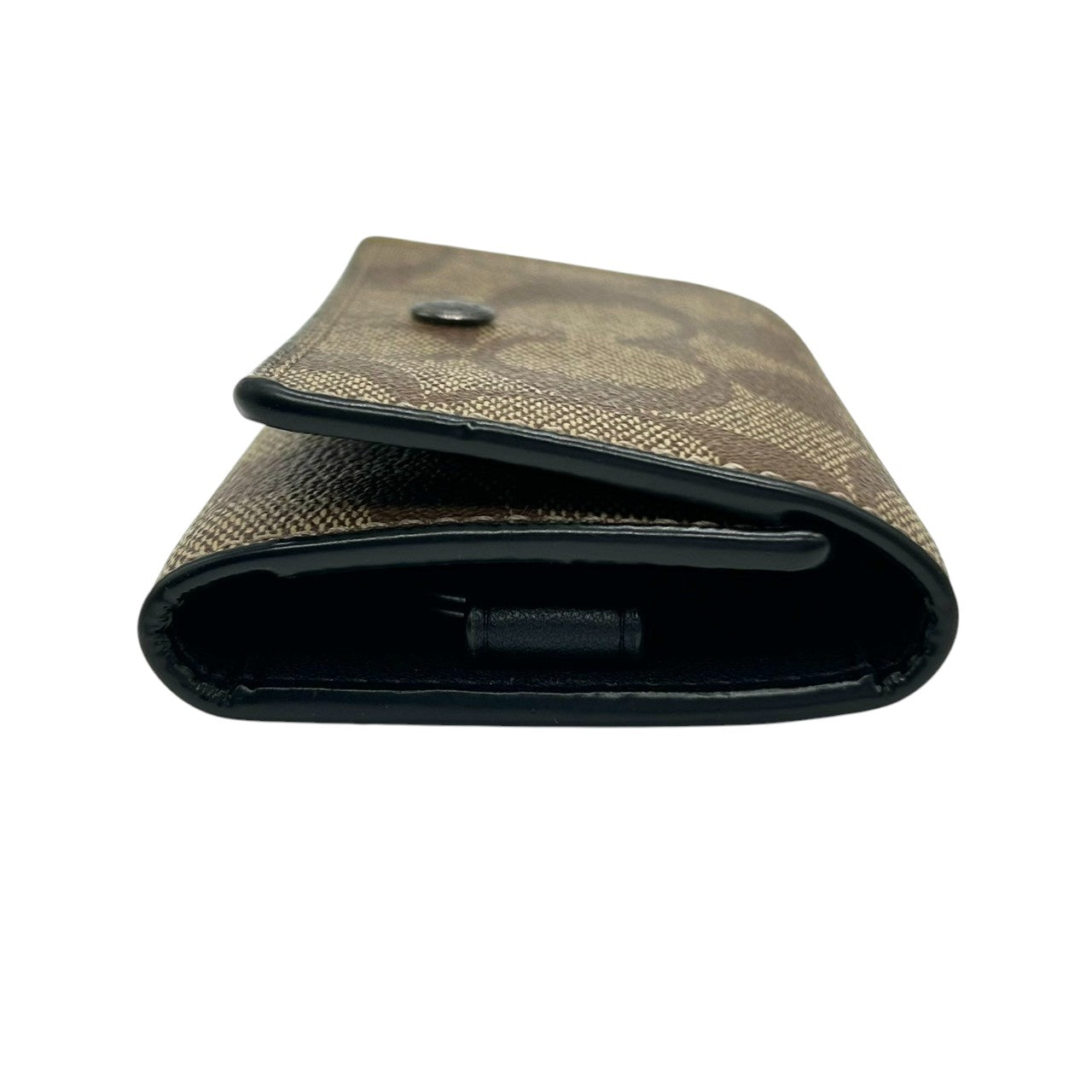 【美品】コーチ 5連 キーケース シグネチャー Cロゴ 総柄 PVC レザー ブラウン ブラック メンズ レディース 男女兼用 コンパクト COACH クラシック 定番 人気モデル キーホルダー キーリング 三つ折り スナップ開閉 w2