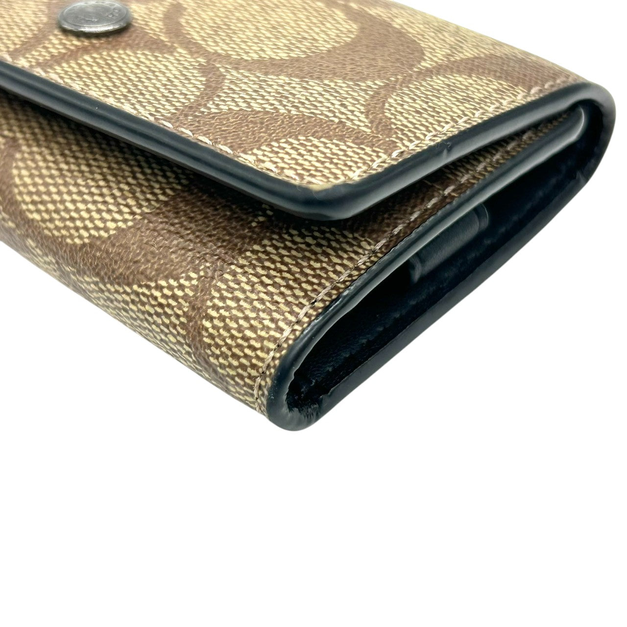 【美品】コーチ 5連 キーケース シグネチャー Cロゴ 総柄 PVC レザー ブラウン ブラック メンズ レディース 男女兼用 コンパクト COACH クラシック 定番 人気モデル キーホルダー キーリング 三つ折り スナップ開閉 w2