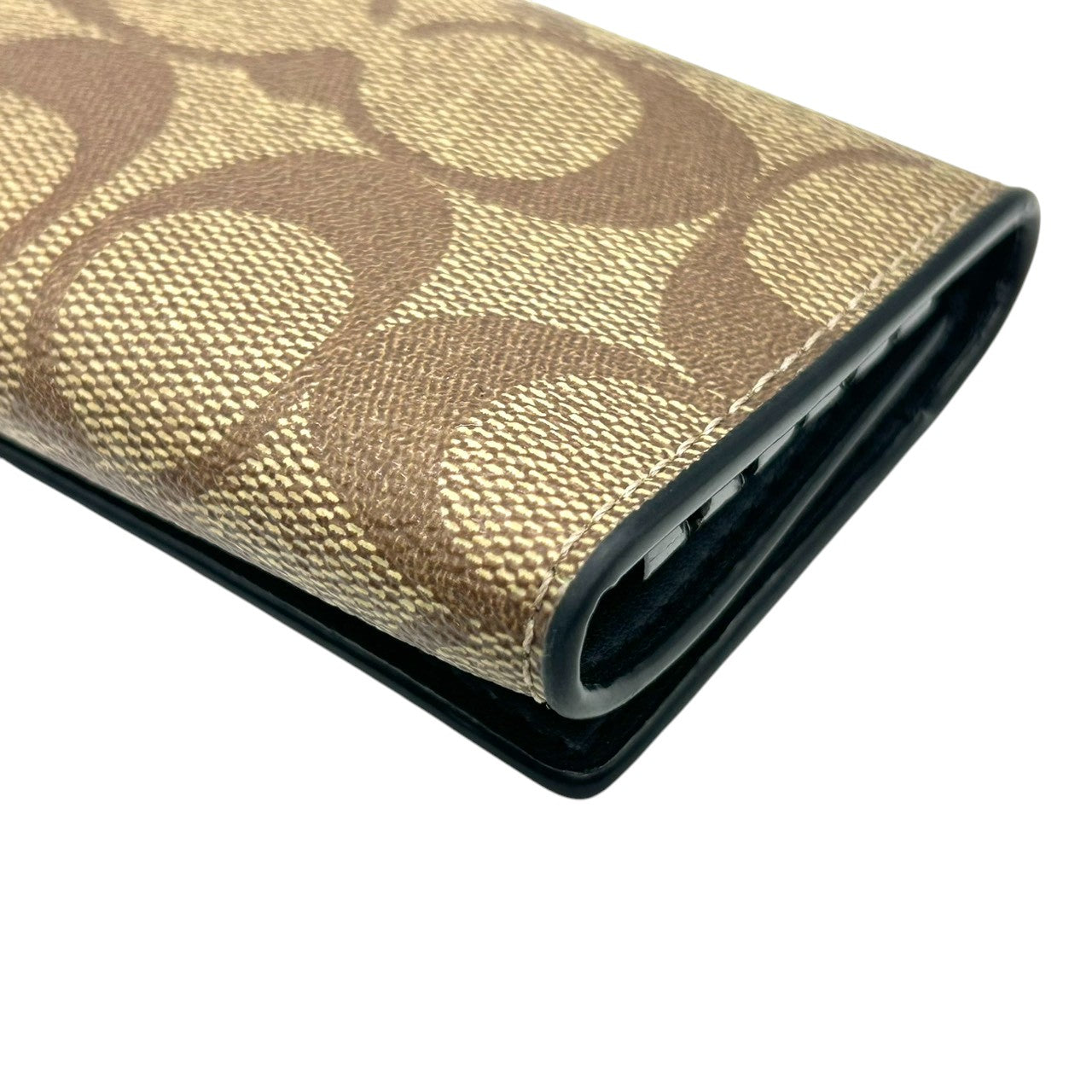 【美品】コーチ 5連 キーケース シグネチャー Cロゴ 総柄 PVC レザー ブラウン ブラック メンズ レディース 男女兼用 コンパクト COACH クラシック 定番 人気モデル キーホルダー キーリング 三つ折り スナップ開閉 w2