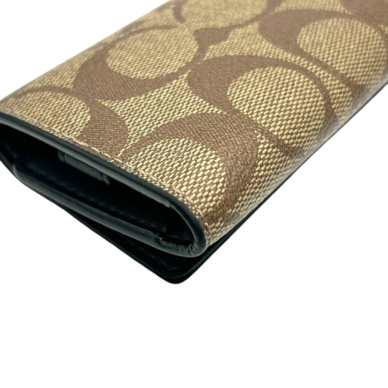 【美品】コーチ 5連 キーケース シグネチャー Cロゴ 総柄 PVC レザー ブラウン ブラック メンズ レディース 男女兼用 コンパクト COACH クラシック 定番 人気モデル キーホルダー キーリング 三つ折り スナップ開閉 w2