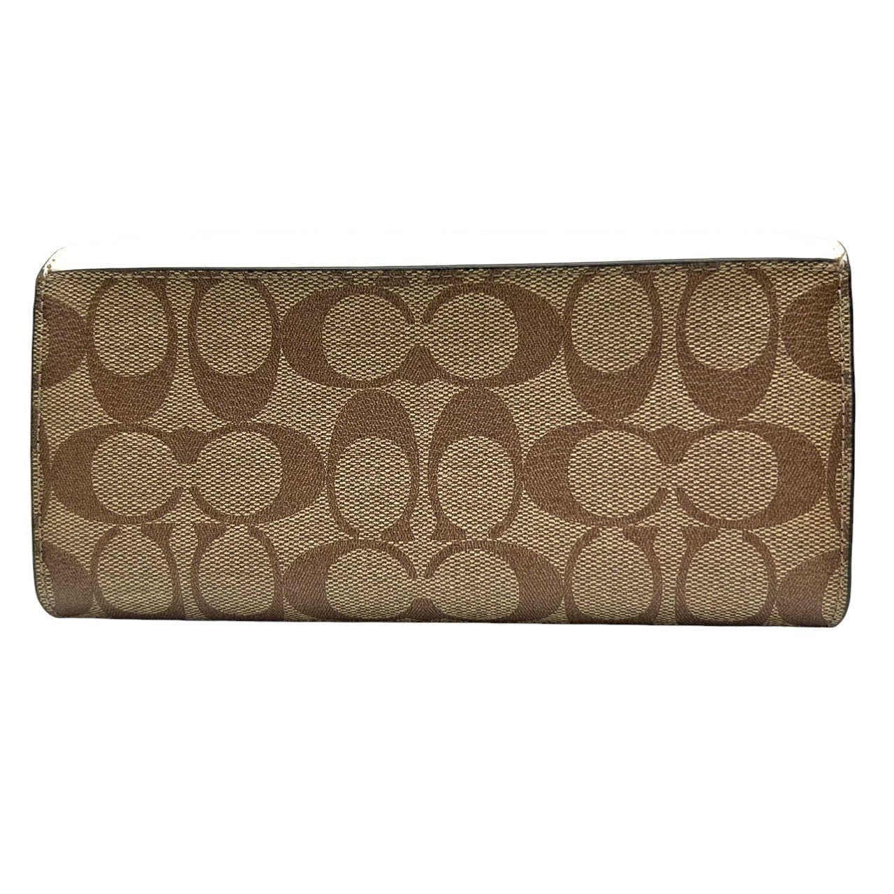 【美品】コーチ 長財布 フラップウォレット シグネチャー PVC レザー ブラウン ホワイト レディース COACH Cロゴ エレガント フェミニン 大容量 カード収納豊富 スナップボタン開閉 クラシック バイカラーデザイン w2